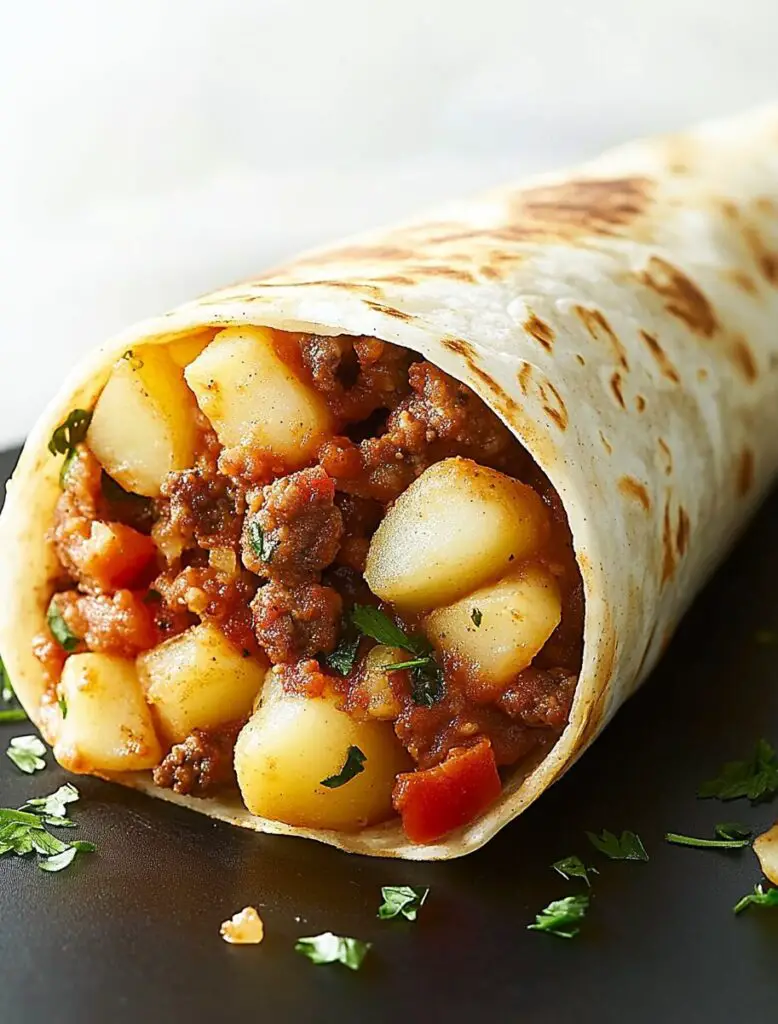 Breakfast Burrito with Potatoes and Chorizo