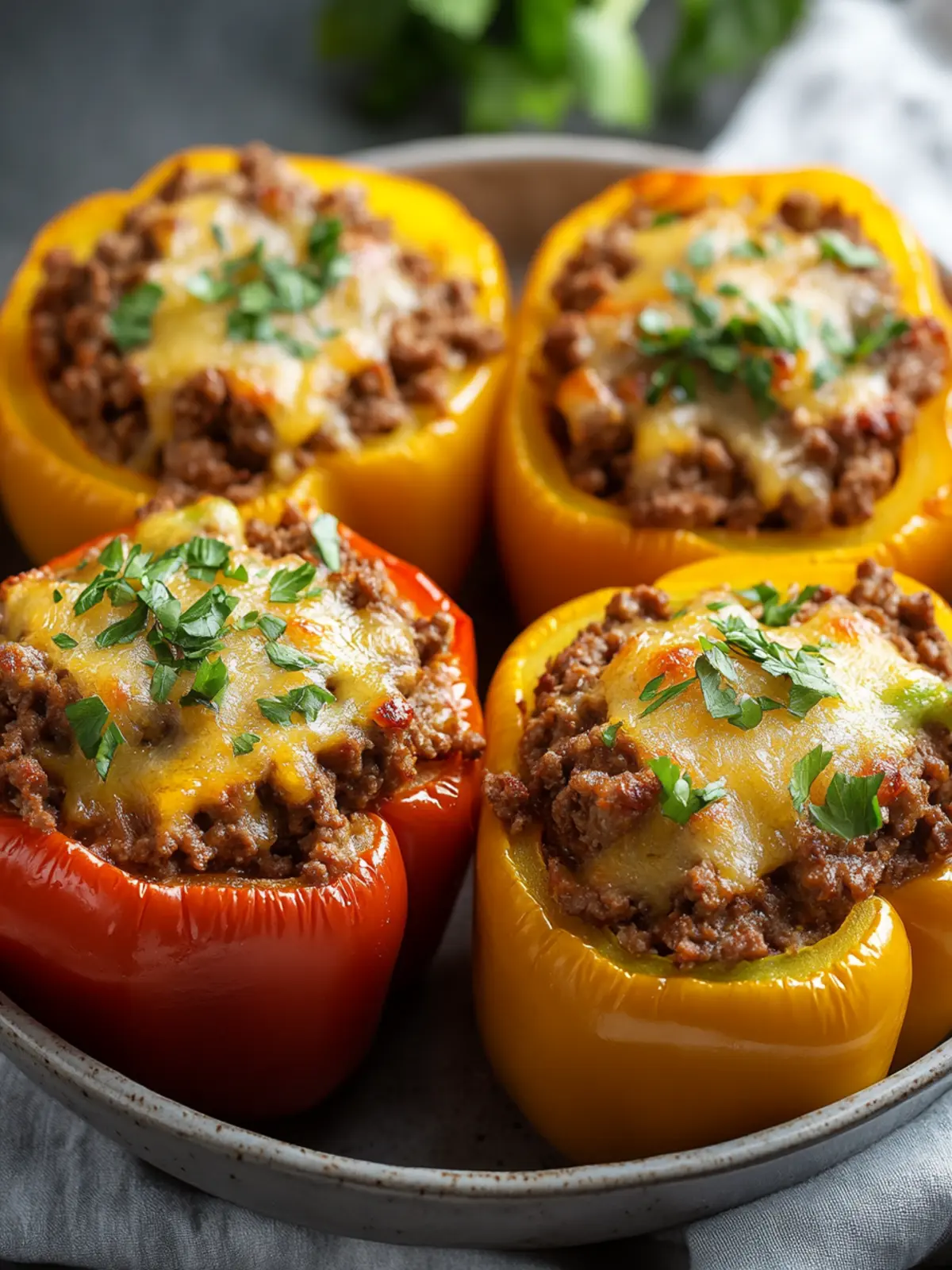 Savory Stuffed Bell Peppers with Beef: Low-Carb Delight! 4 Stuffed Bell Peppers with Beef