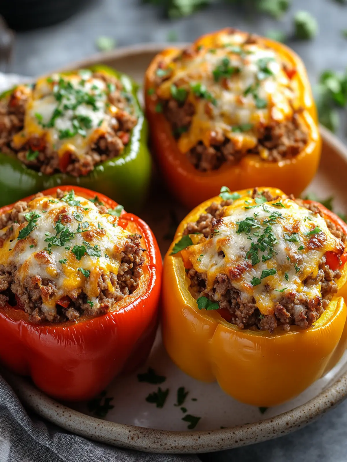 Savory Stuffed Bell Peppers with Beef: Low-Carb Delight! 3 Stuffed Bell Peppers with Beef