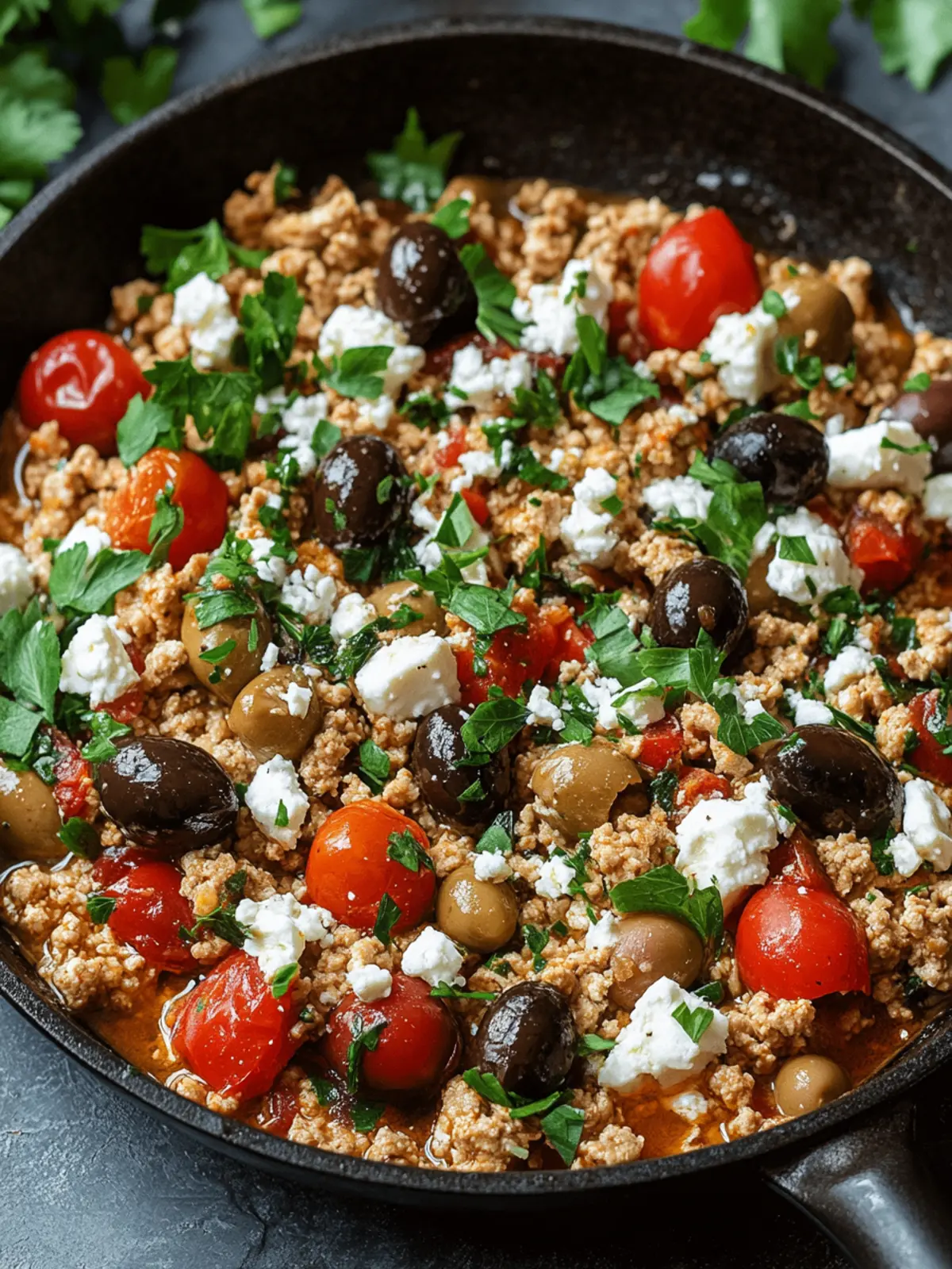 Mediterranean Keto Ground Chicken Skillet with Olives and Feta