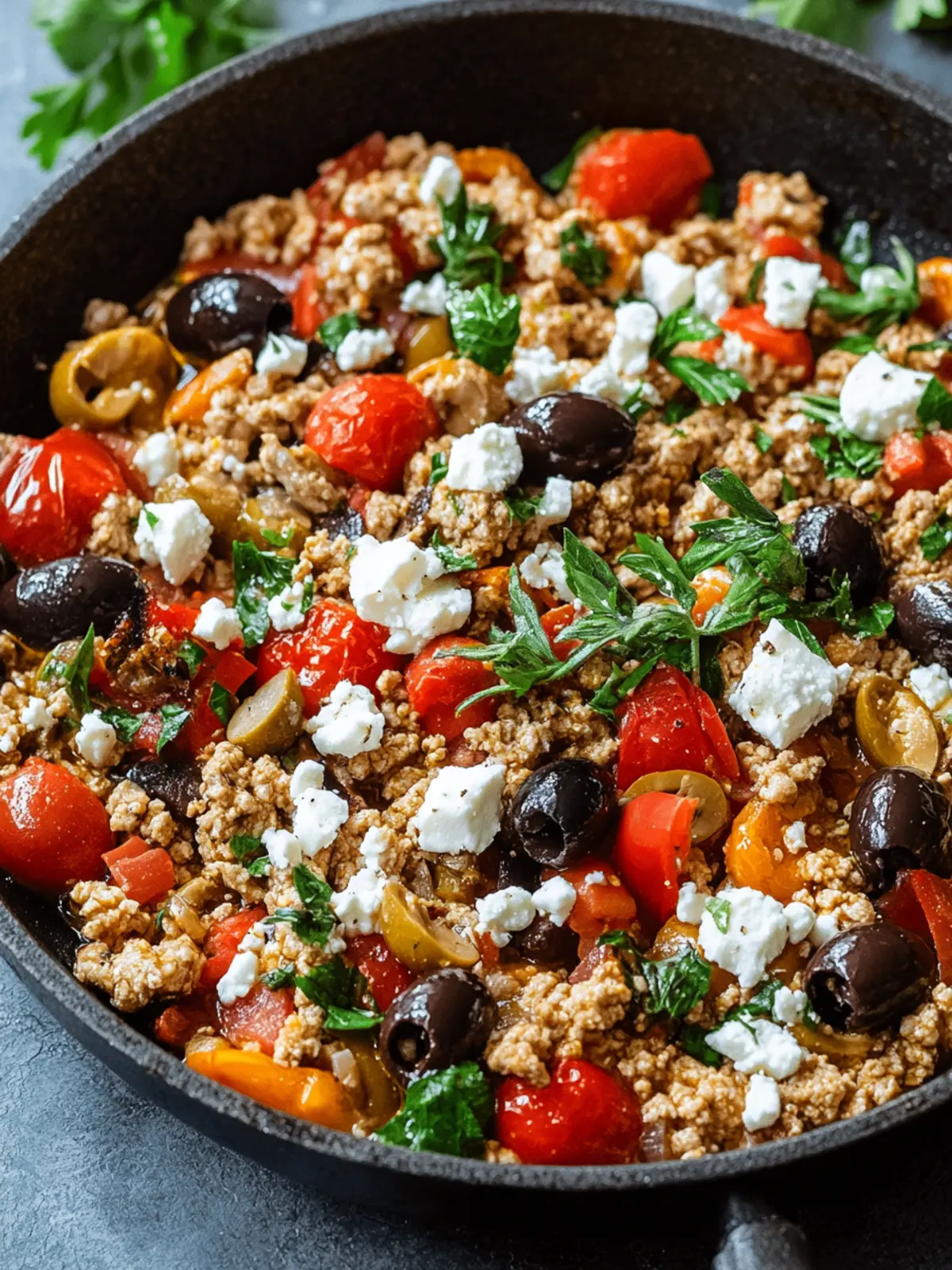 Mediterranean Keto Ground Chicken Skillet with Olives and Feta