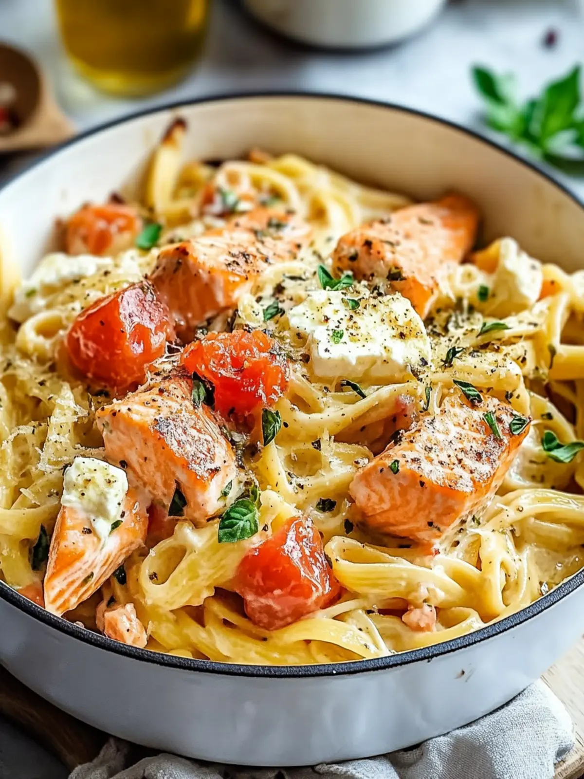 Baked Feta with Pasta and Salmon for a Creamy Dinner Delight 4 Baked Feta with Pasta and Salmon