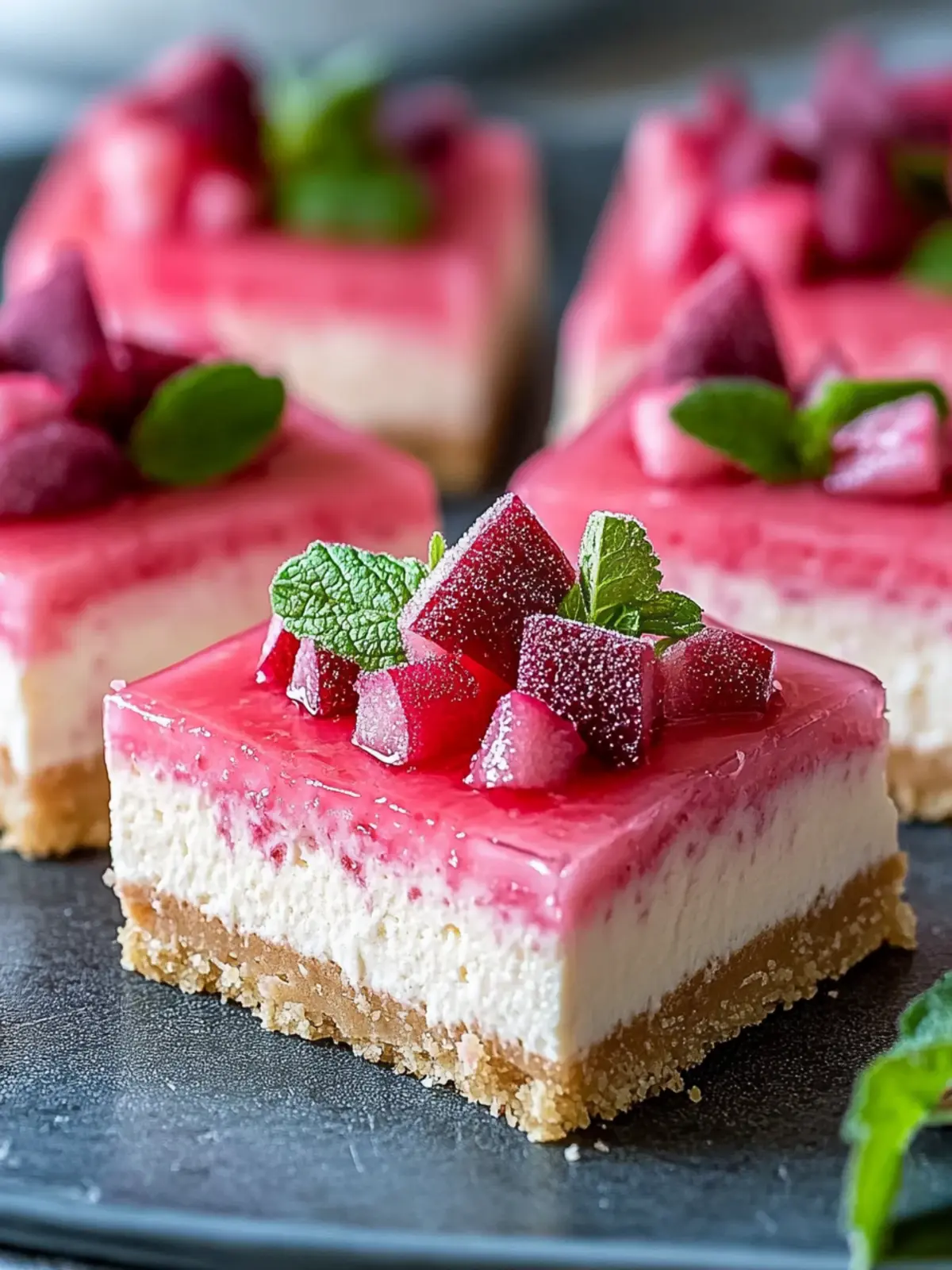 No Bake Rhubarb Cheesecake Squares: Chill & Thrill Dessert Treat 3 No Bake Rhubarb Cheesecake Squares