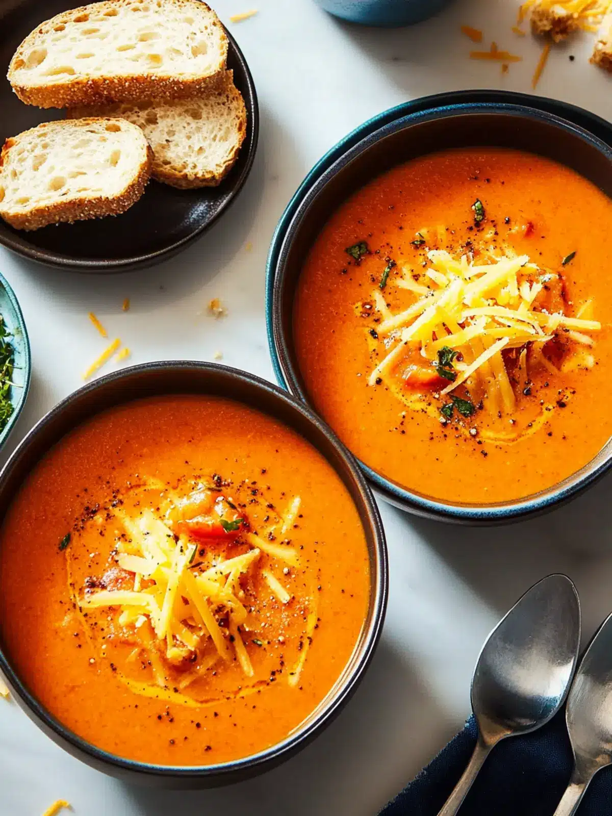 Creamy Spicy Tomato Cheddar Soup with Crunchy Croutons 4 Spicy Tomato Cheddar Soup