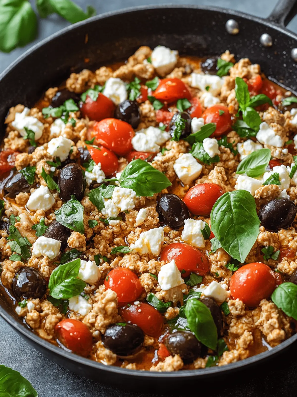 Mediterranean Keto Ground Chicken Skillet with Olives and Feta