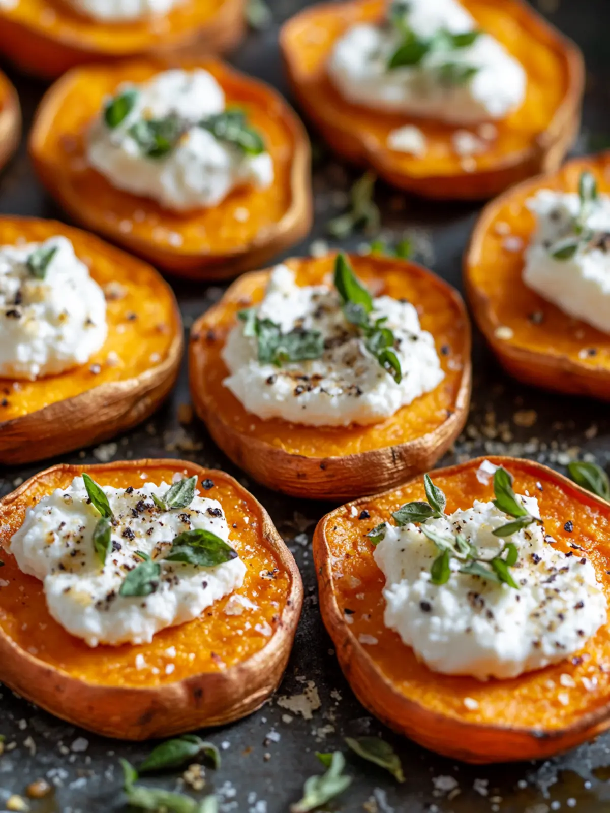 Crispy Sweet Potato Rounds with Creamy Goat Cheese