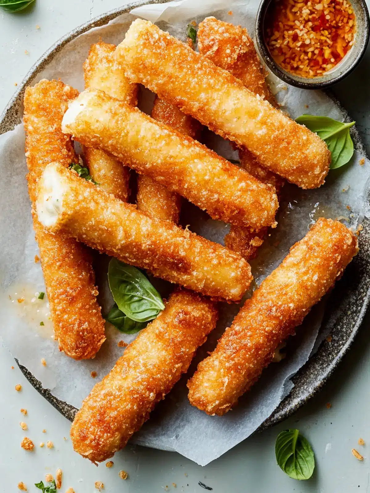 Crispy Rice Paper Mozzarella Sticks with Spicy Marinara Sauce 5 Rice Paper Mozzarella Sticks