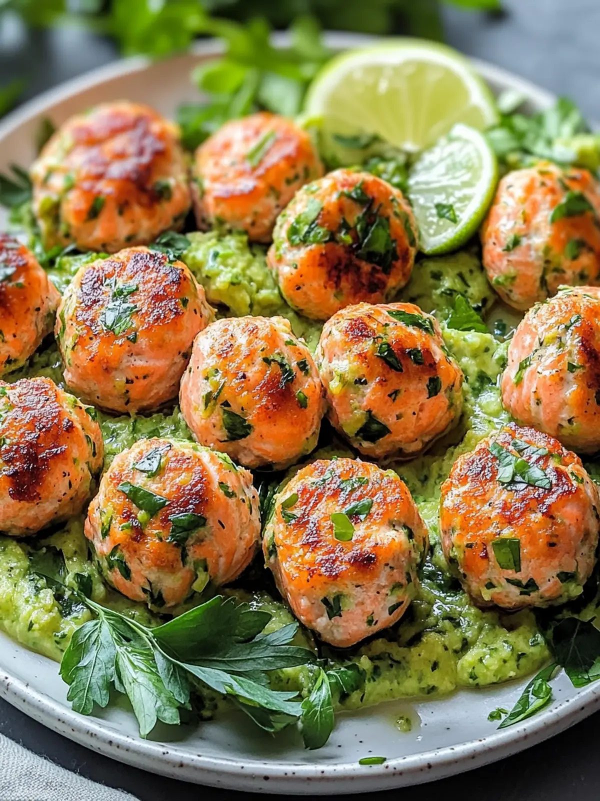 Savory Baked Salmon Meatballs with Creamy Avocado Delight 2 Baked Salmon Meatballs
