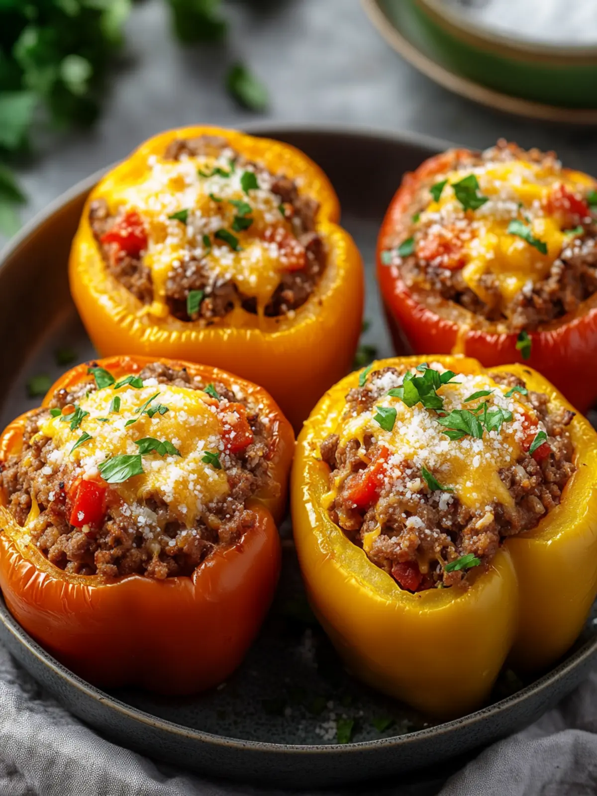 Savory Stuffed Bell Peppers with Beef: Low-Carb Delight! 2 Stuffed Bell Peppers with Beef