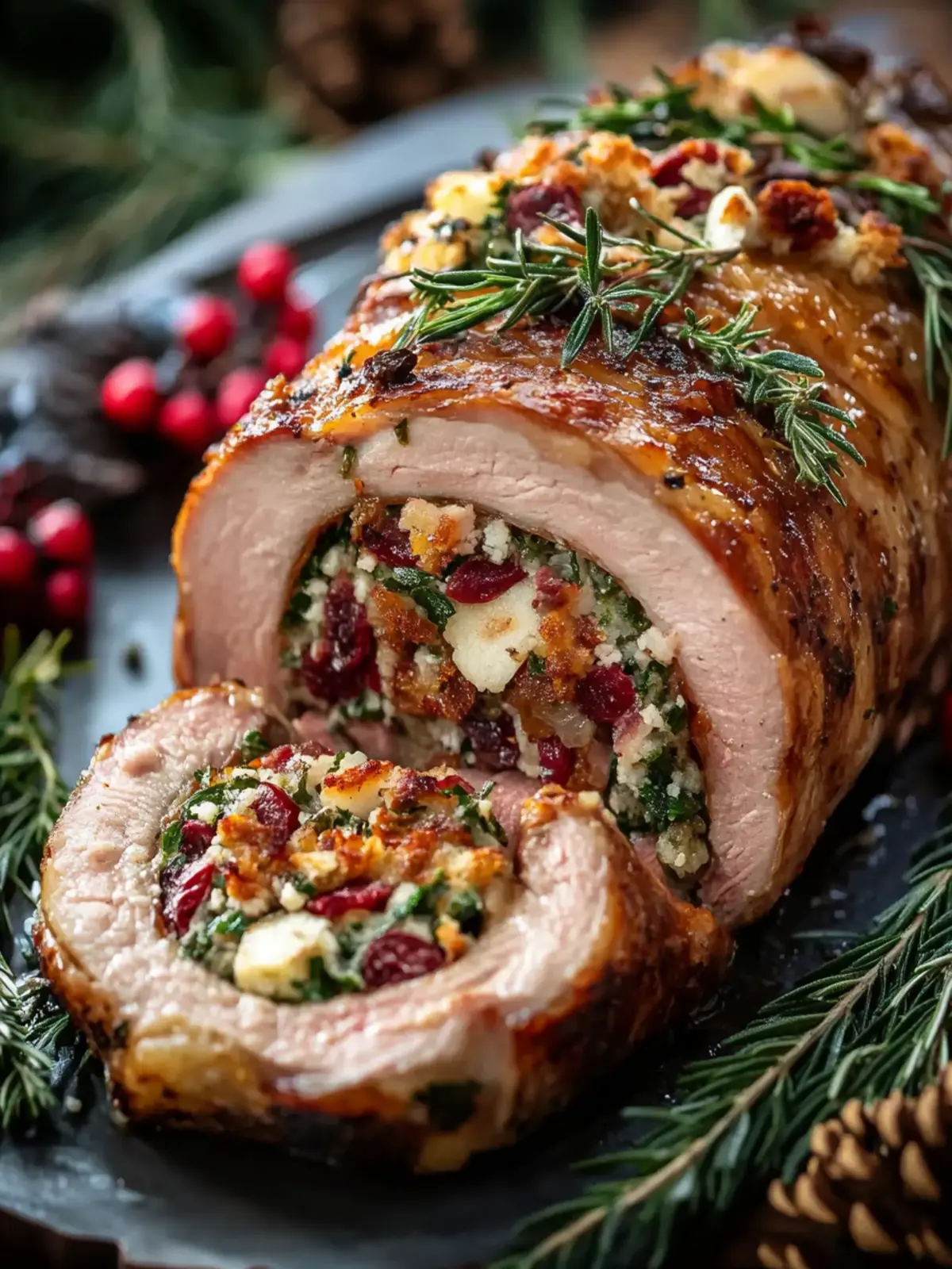Festive Christmas Stuffed Pork Tenderloin