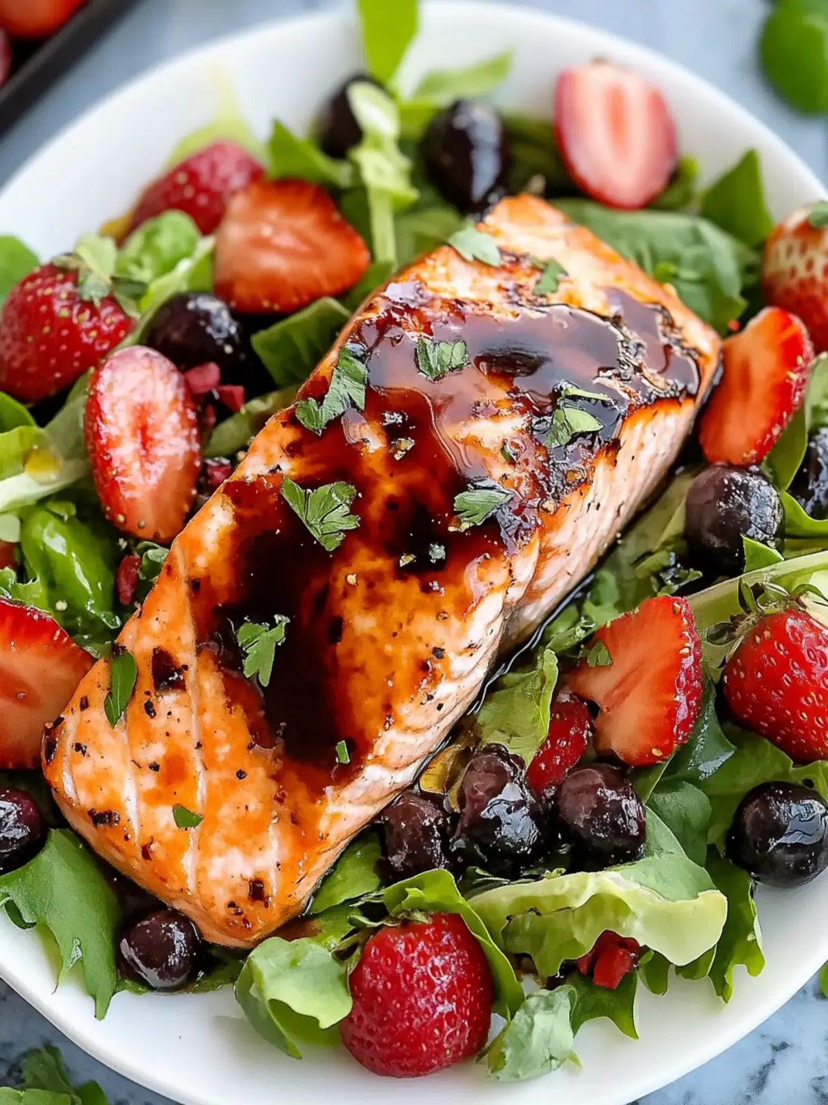 Savory Strawberry Balsamic Glazed Baked Salmon Salad Bliss 2 Strawberry Balsamic Glazed Baked Salmon Salad