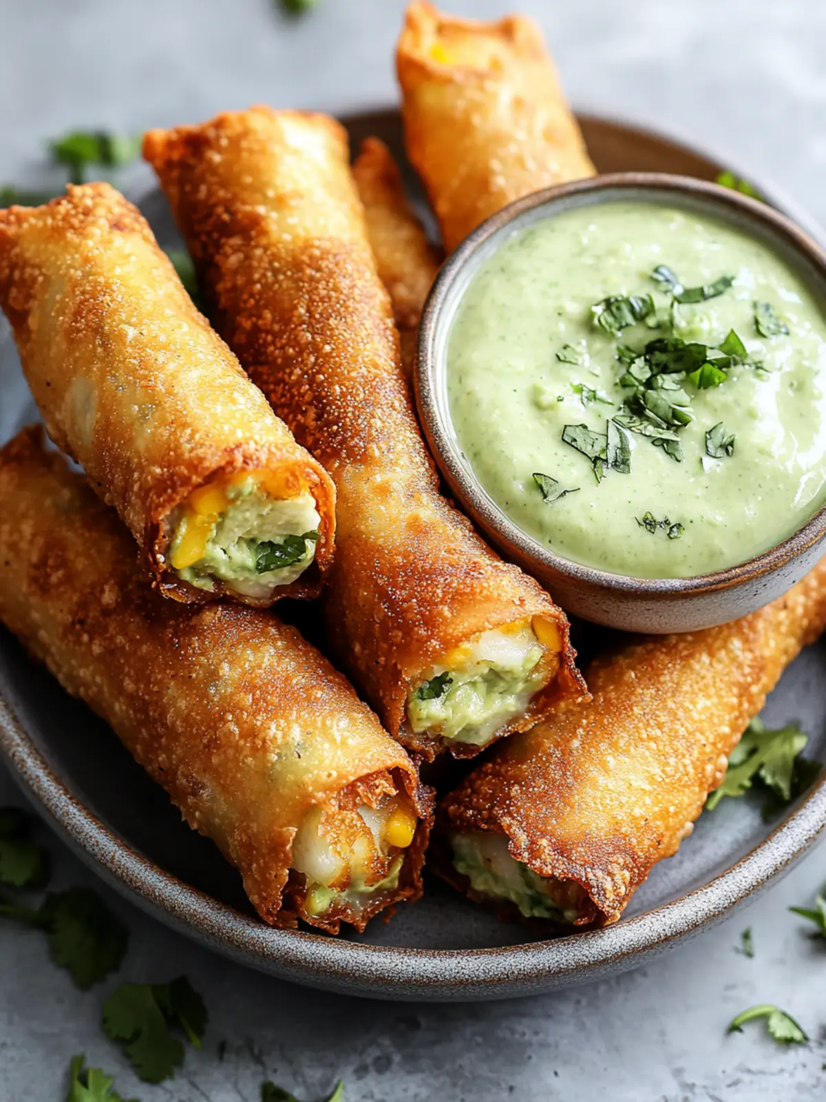 Crispy & Cheesy Elote Egg Rolls with Avocado Sauce Delight 3 Crispy & Cheesy Elote Egg Rolls with Avocado Sauce