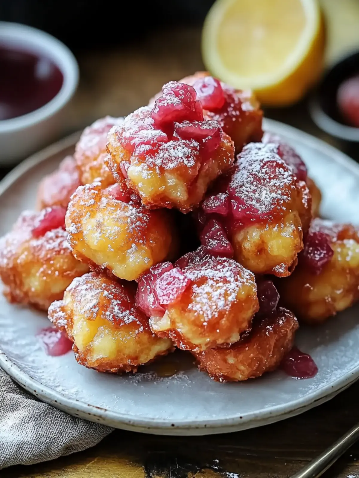 Crispy Rhubarb Fritters with Sweet Glaze for a Tasty Treat 2 Crispy Rhubarb Fritters with Sweet Glaze