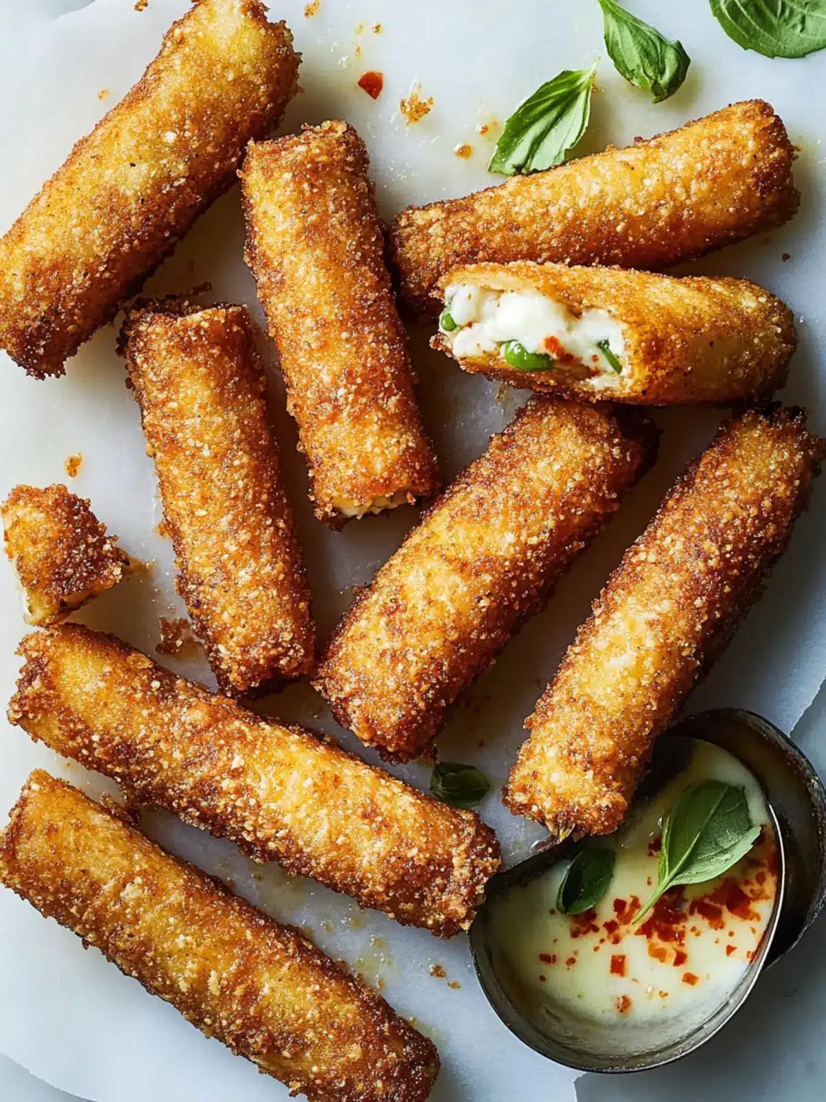 Crispy Rice Paper Mozzarella Sticks with Spicy Marinara Sauce 2 Rice Paper Mozzarella Sticks