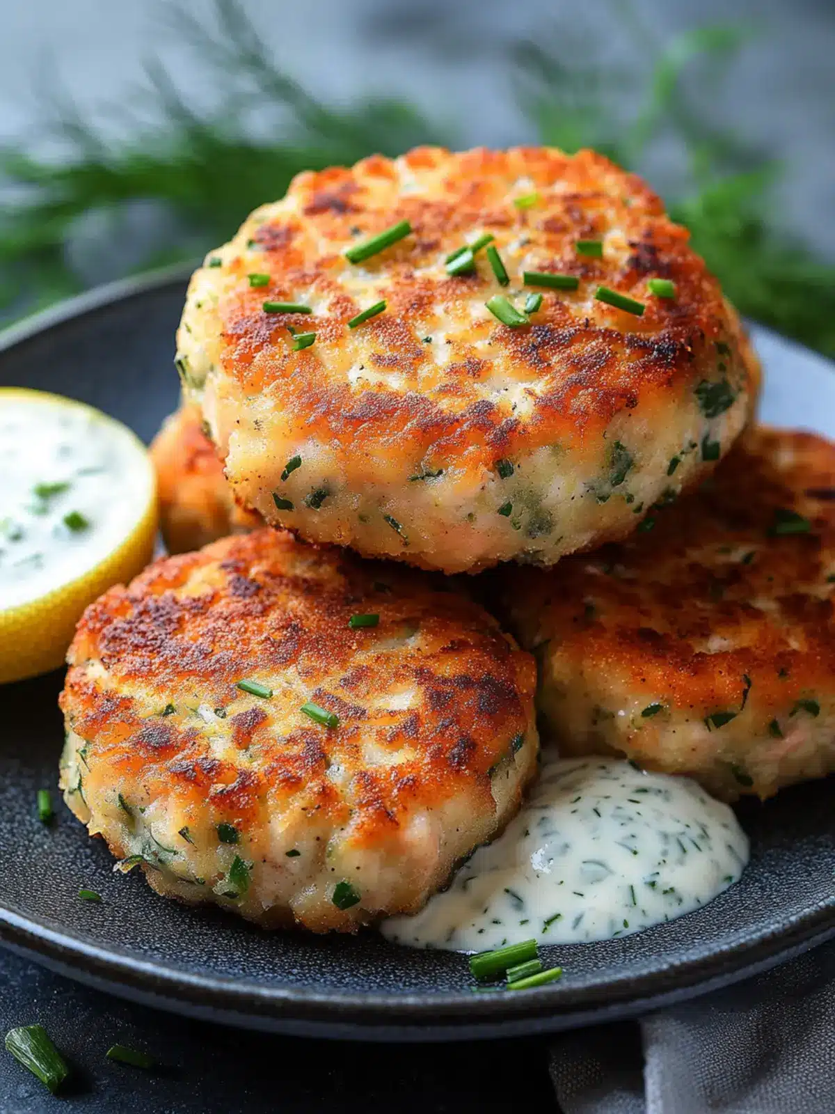 Savory Salmon Cakes with Chive and Garlic Sauce in 30 Minutes 3 Salmon Cakes with Chive and Garlic Sauce