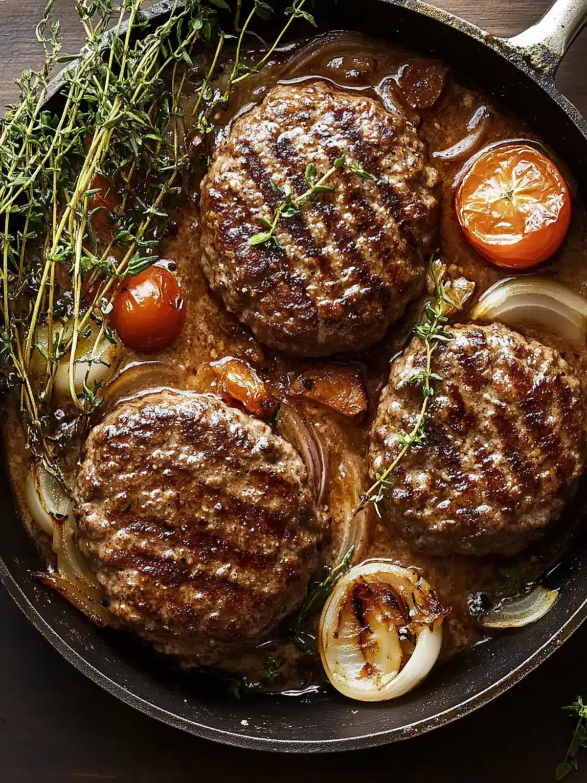 Juicy Hamburger Steaks Smothered in Rich Onion Mushroom Gravy 2 Hamburger Steaks
