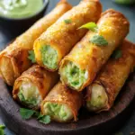Crispy & Cheesy Elote Egg Rolls with Avocado Sauce