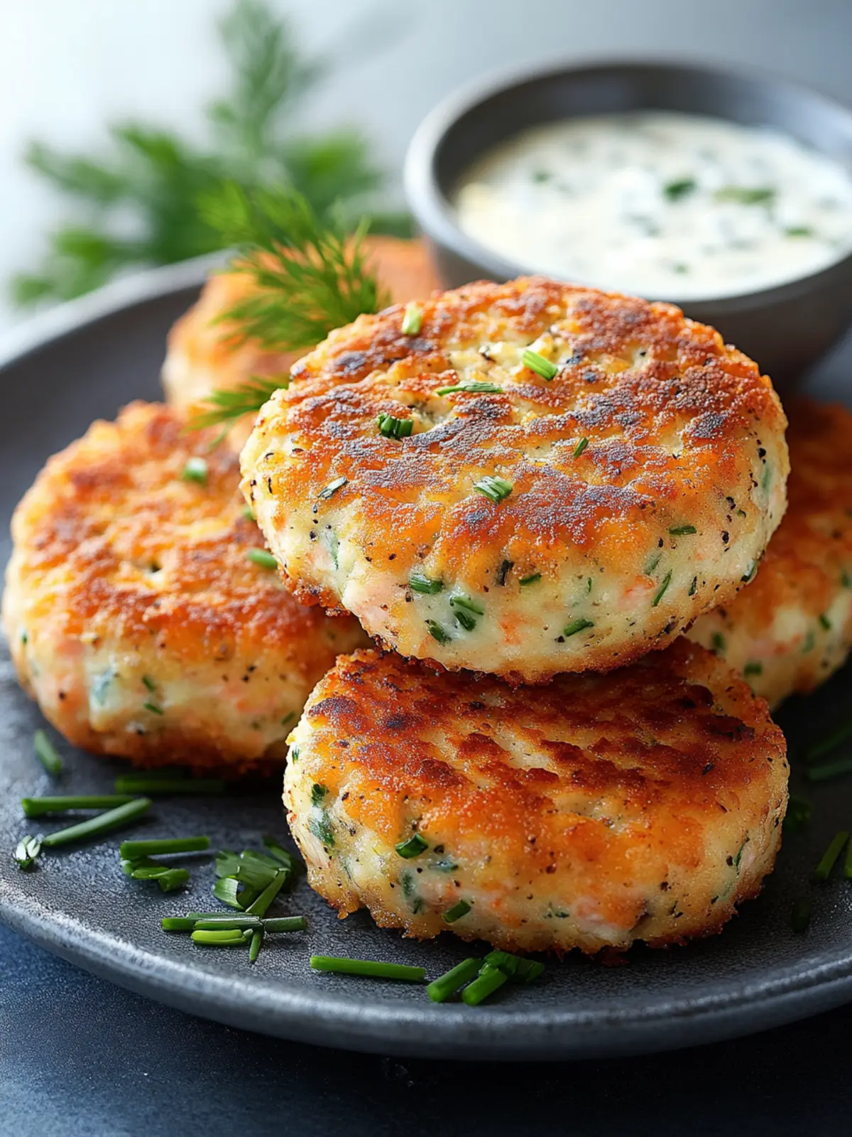 Savory Salmon Cakes with Chive and Garlic Sauce in 30 Minutes 2 Salmon Cakes with Chive and Garlic Sauce