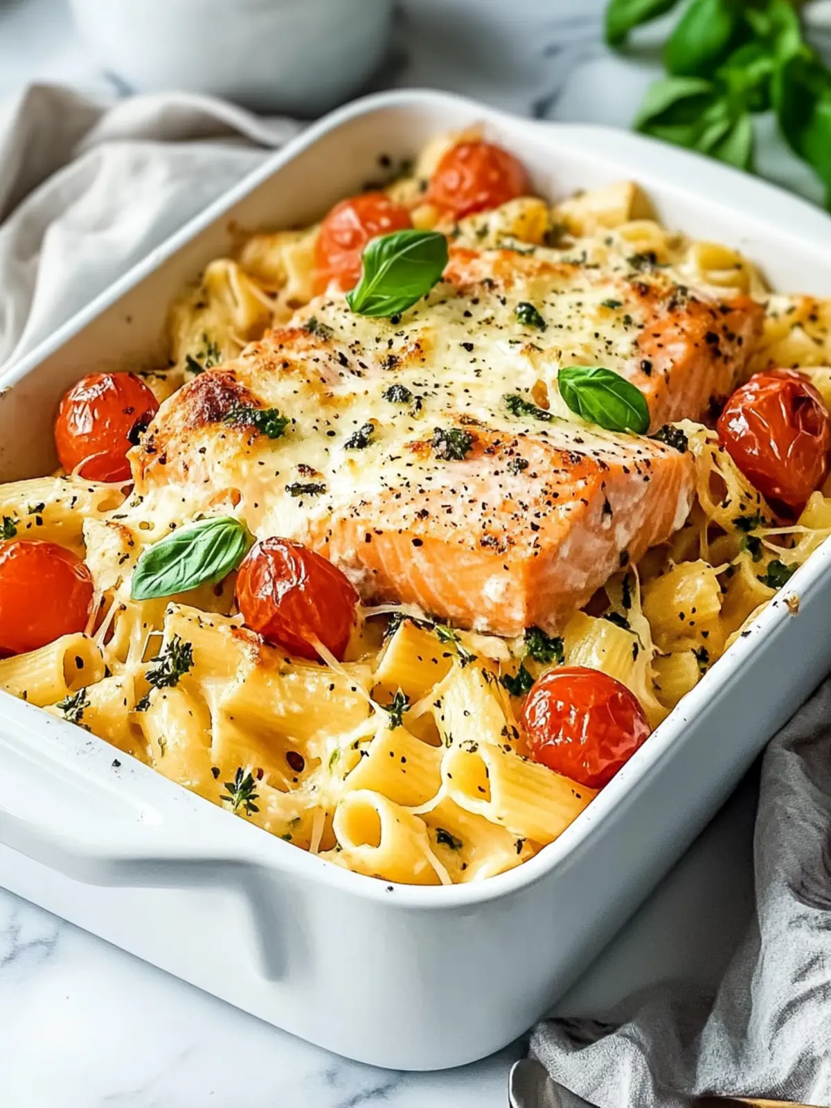 Baked Feta with Pasta and Salmon for a Creamy Dinner Delight 5 Baked Feta with Pasta and Salmon