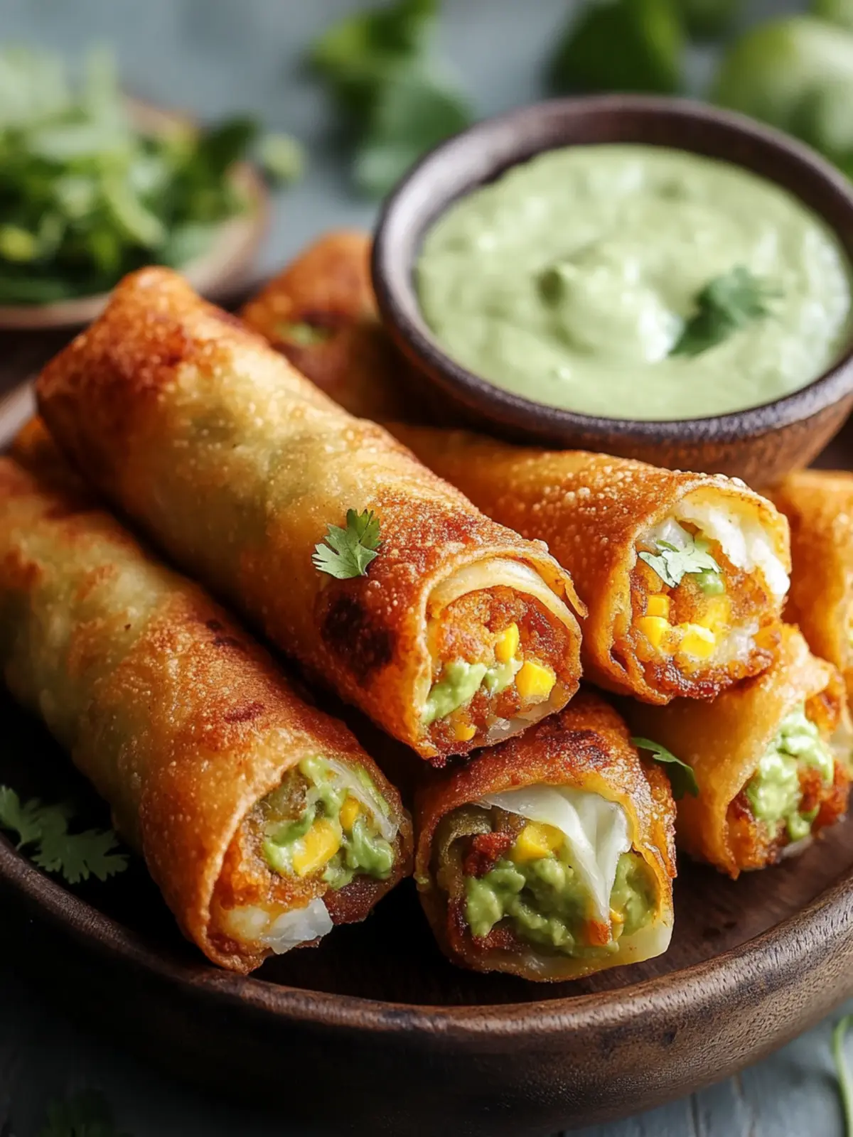 Crispy & Cheesy Elote Egg Rolls with Avocado Sauce Delight 4 Crispy & Cheesy Elote Egg Rolls with Avocado Sauce