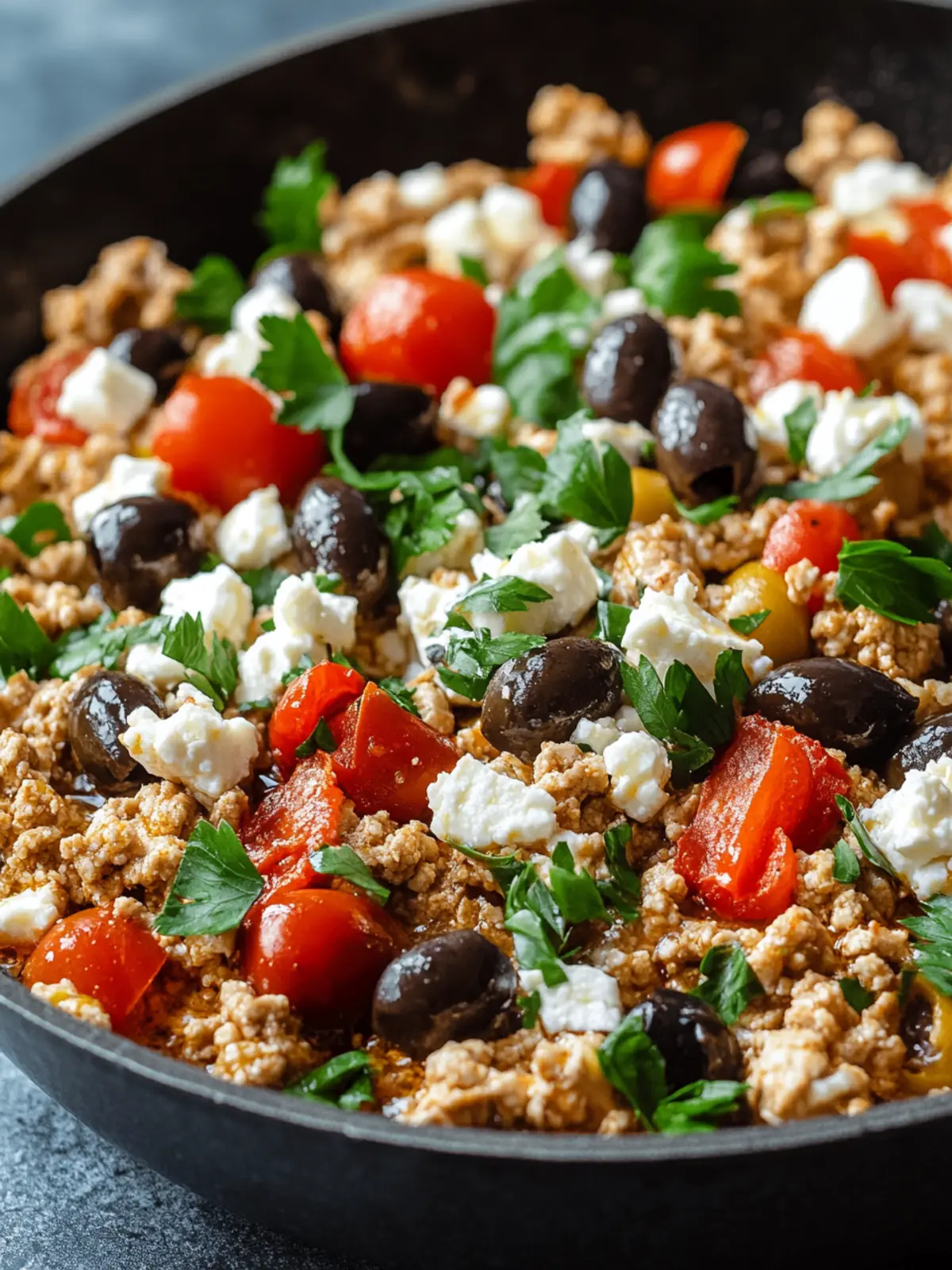 Mediterranean Keto Ground Chicken Skillet with Olives and Feta
