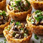 Stuffed Mushroom Crispy Rice Cups