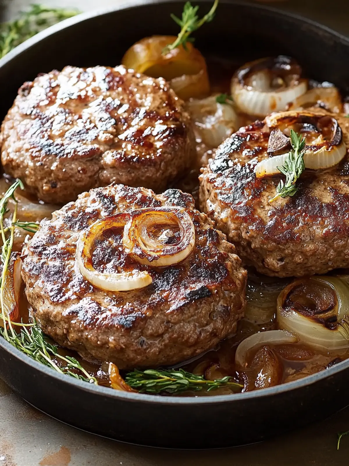 Juicy Hamburger Steaks Smothered in Rich Onion Mushroom Gravy 3 Hamburger Steaks