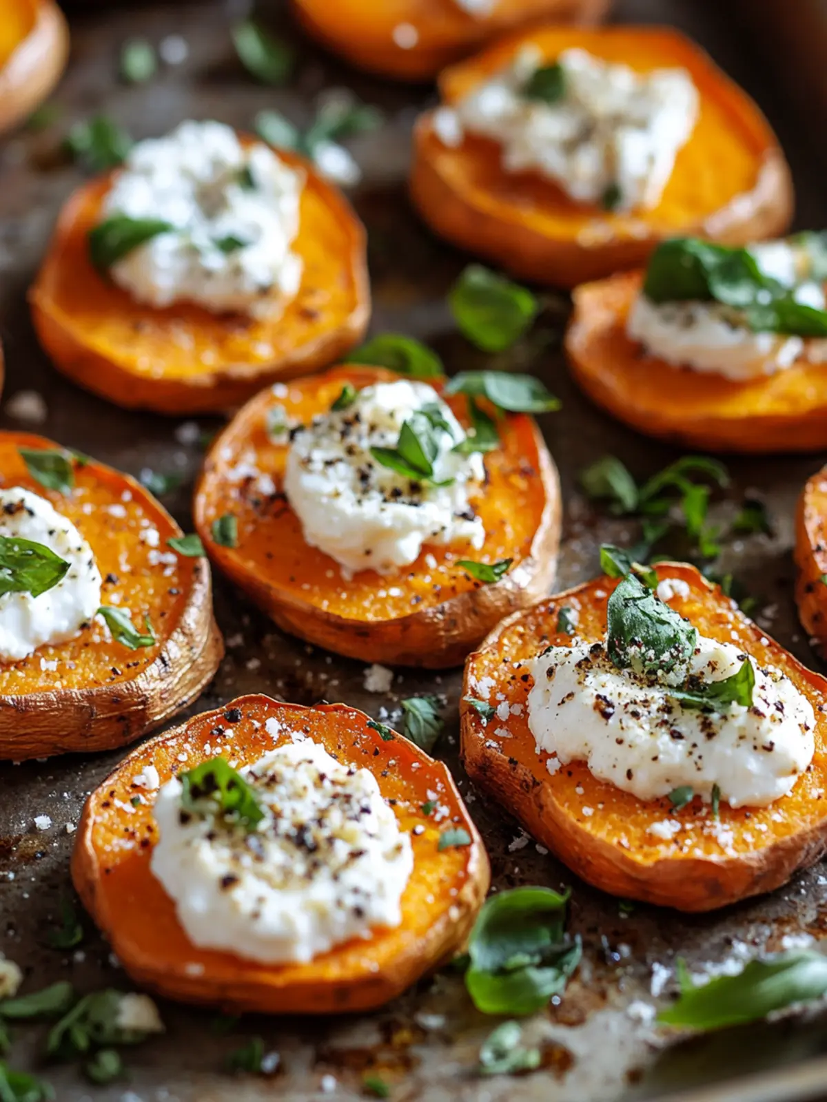 Crispy Sweet Potato Rounds with Creamy Goat Cheese