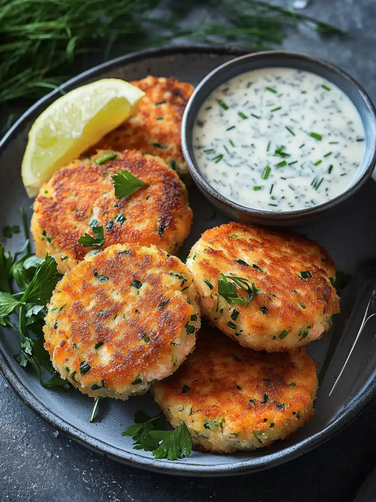 Savory Salmon Cakes with Chive and Garlic Sauce in 30 Minutes 5 Salmon Cakes with Chive and Garlic Sauce
