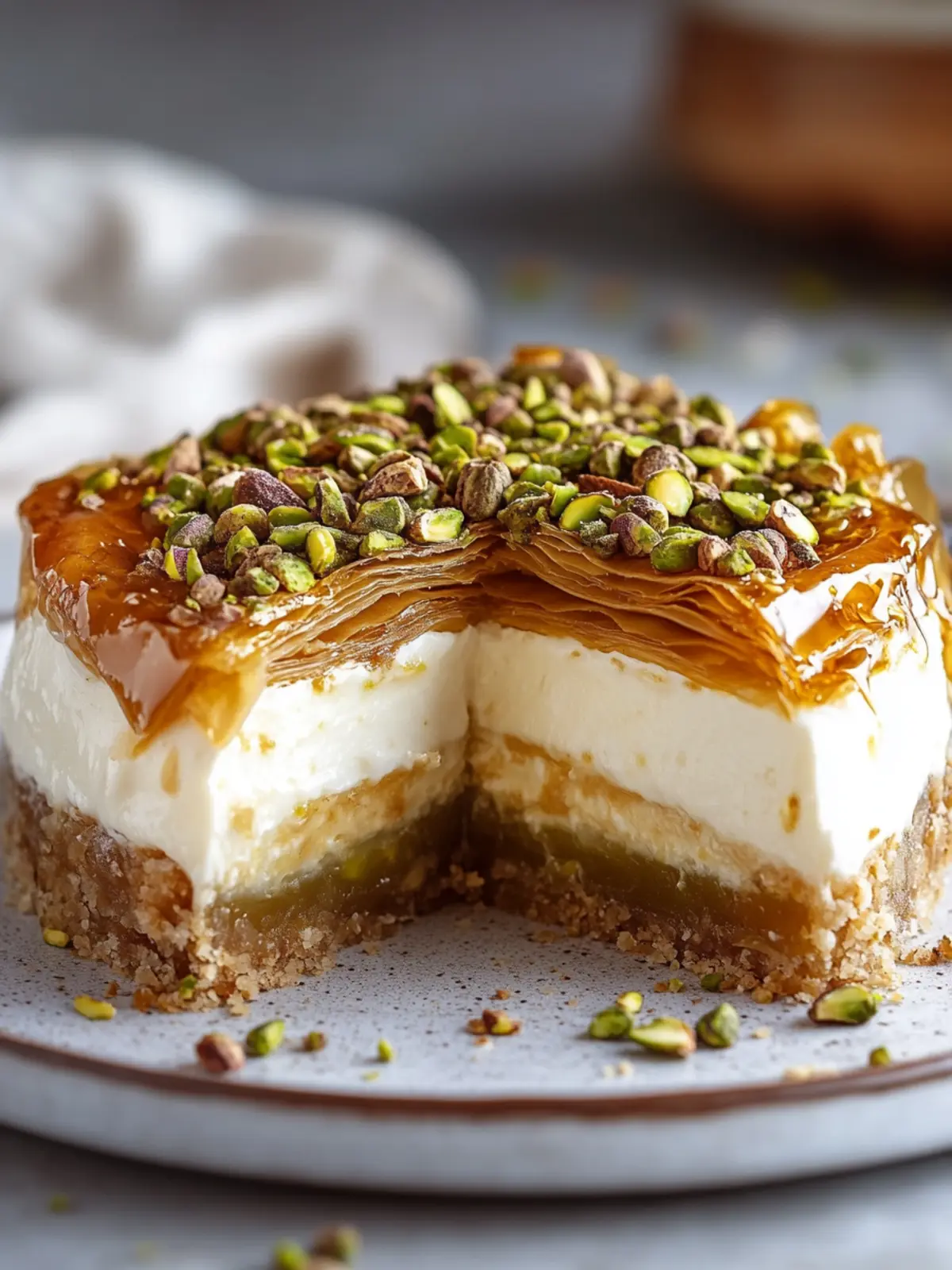 Honey Pistachio Baklava Cheesecake for Unforgettable Indulgence 3 Honey Pistachio Baklava Cheesecake