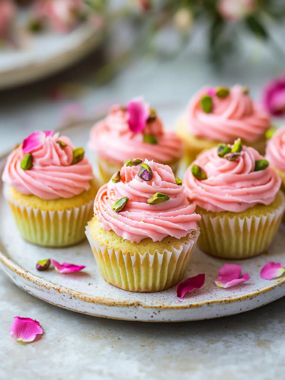 Vegan Mini Rose Pistachio Cupcakes for a Festive Treat! 2 Vegan Mini Rose Pistachio Cupcakes