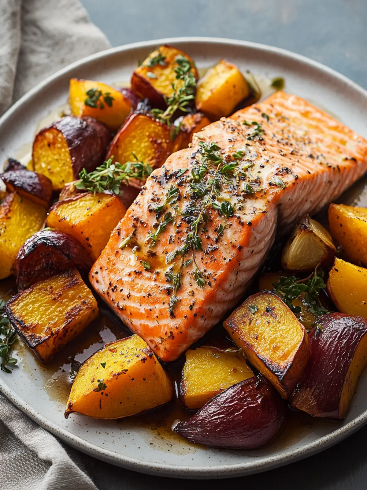 Maple-Glazed Salmon with Roasted Root Vegetables Bliss 5 Maple-Glazed Salmon with Roasted Root Vegetables