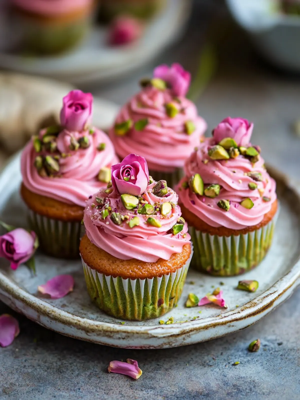 Vegan Mini Rose Pistachio Cupcakes for a Festive Treat! 5 Vegan Mini Rose Pistachio Cupcakes