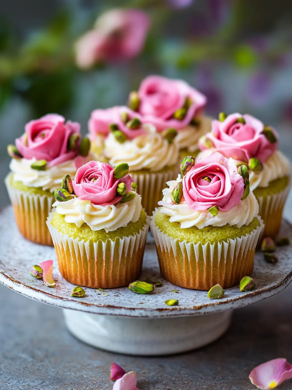 Vegan Mini Rose Pistachio Cupcakes for a Festive Treat! 3 Vegan Mini Rose Pistachio Cupcakes