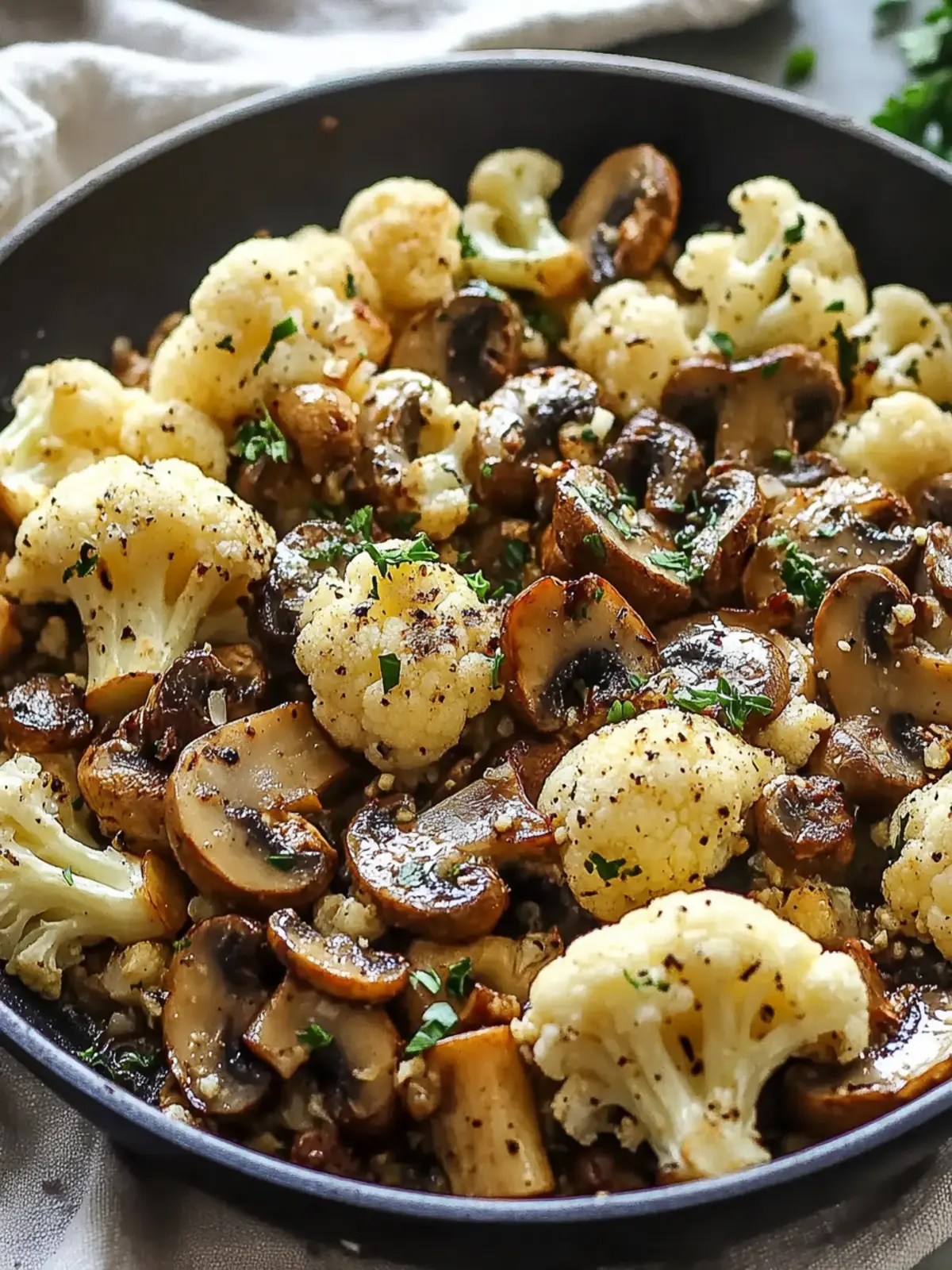 Savor the Simplicity: Easy One-Pan Garlic Mushrooms Cauliflower Skillet 3 Easy One-Pan Garlic Mushrooms Cauliflower Skillet