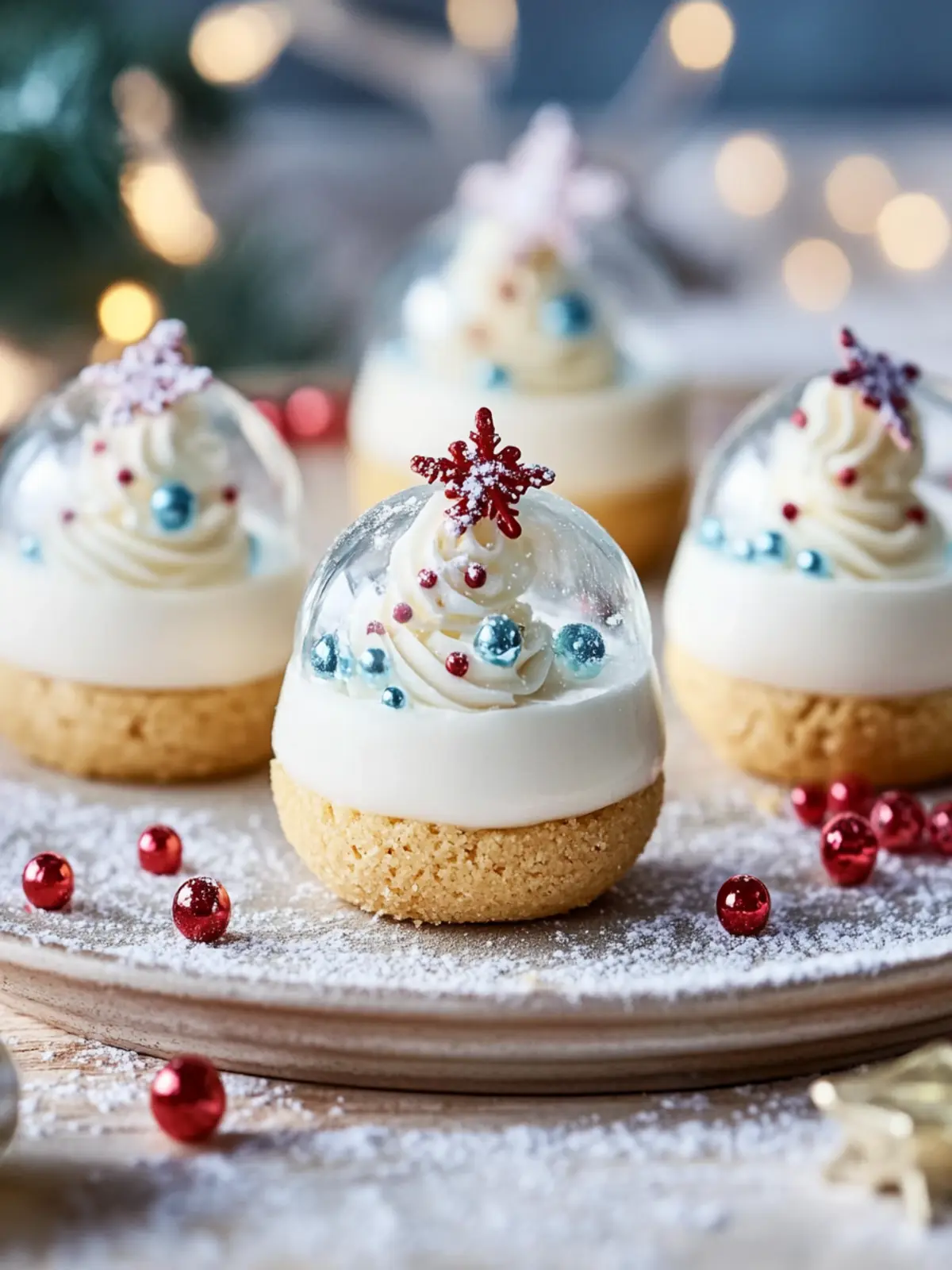 Snow Globe Cheesecake Bites with Cookie Crust for Holiday Magic 2 Snow Globe Cheesecake Bites with Cookie Crust