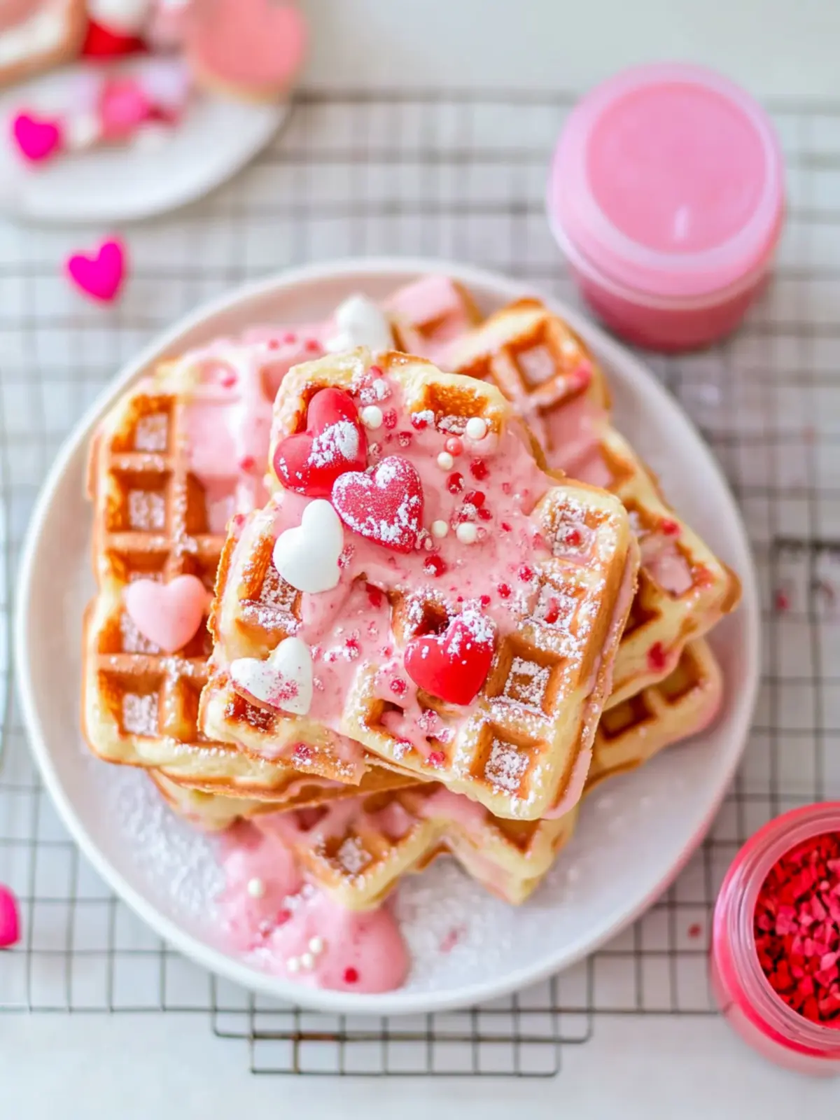 Fluffy Pink Valentine Day Waffles to Brighten Your Morning 2 PINK VALENTINE DAY WAFFLES