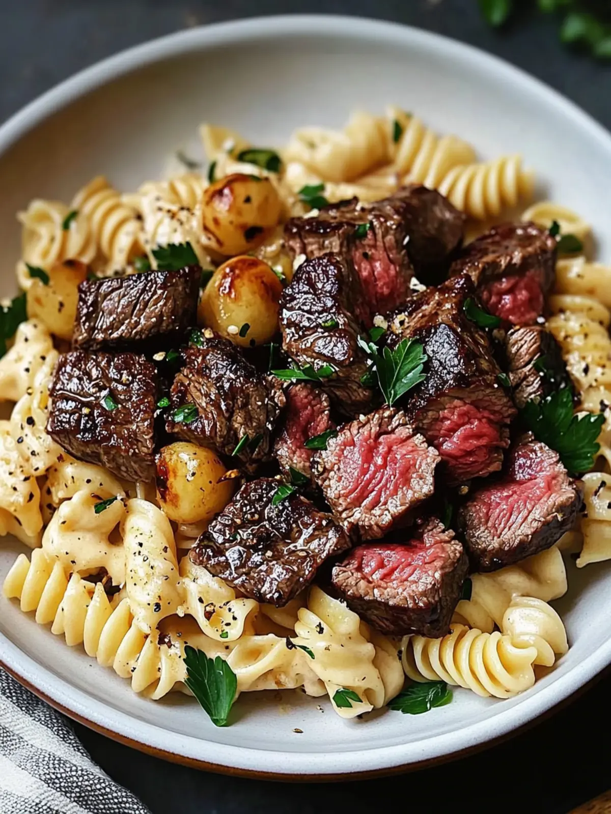 Steak Bites Pasta: Creamy Garlic Treat for Comfort Food Lovers 4 Steak Bites Pasta