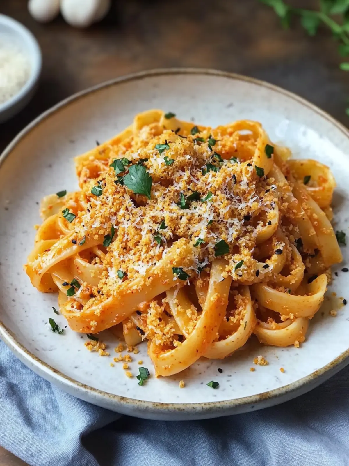 Creamy Gochujang Pasta with Crunchy Furikake Bliss 4 Gochujang Pasta with Furikake Breadcrumbs