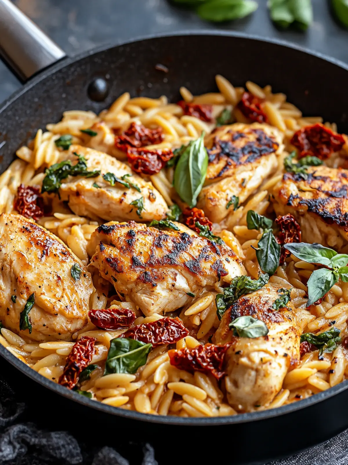 Creamy Sun-Dried Tomato Chicken Orzo Skillet in 30 Minutes 2 Sun-Dried Tomato Chicken Orzo Skillet