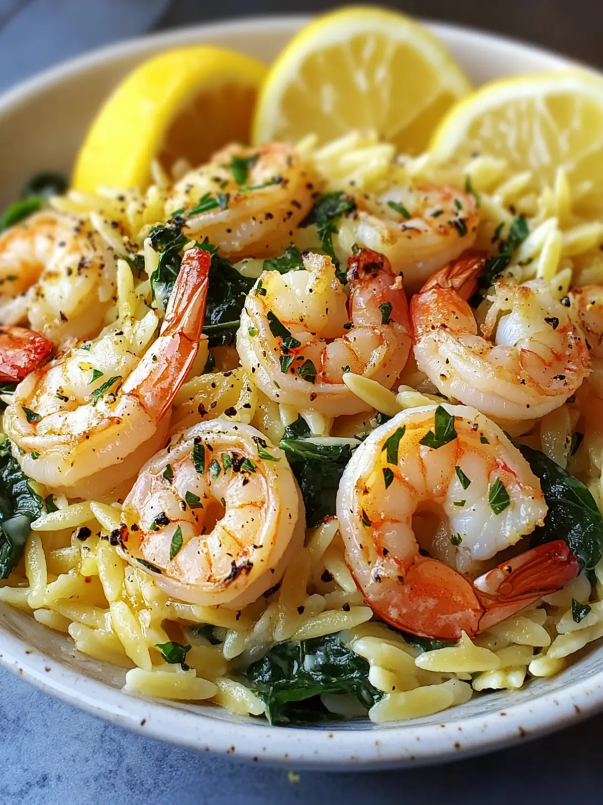 Savor Lemon Garlic Shrimp with Spinach Orzo in One Pot! 3 Lemon Garlic Shrimp with Spinach Orzo