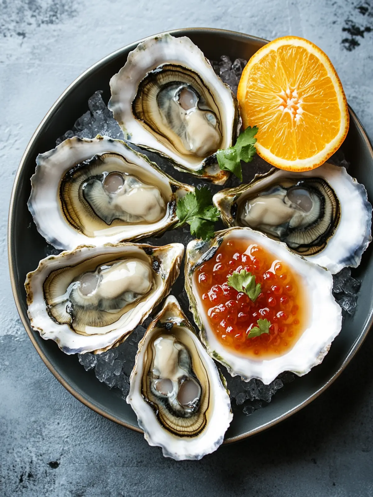 Zesty Fresh Oysters with Ponzu Jelly & Orange Delight 4 Fresh Oysters, Ponzu Jelly & Orange