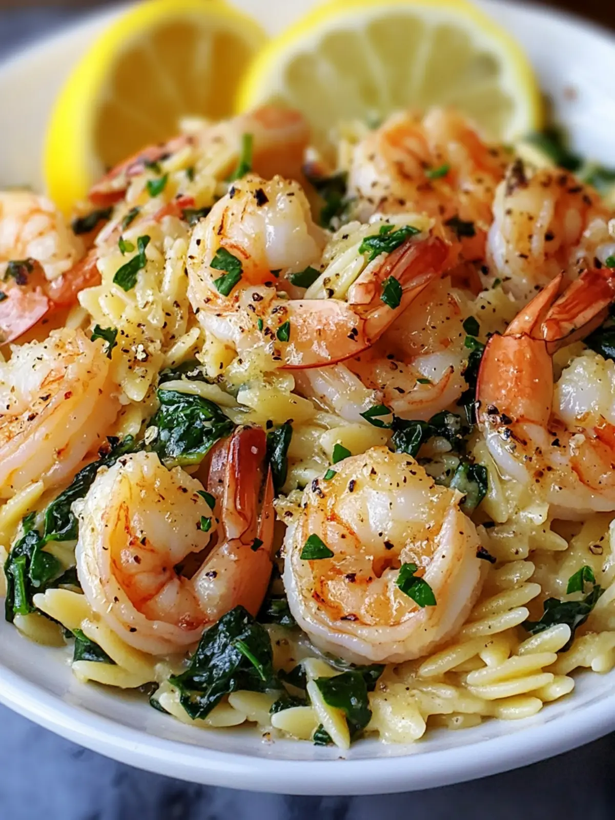 Savor Lemon Garlic Shrimp with Spinach Orzo in One Pot! 5 Lemon Garlic Shrimp with Spinach Orzo