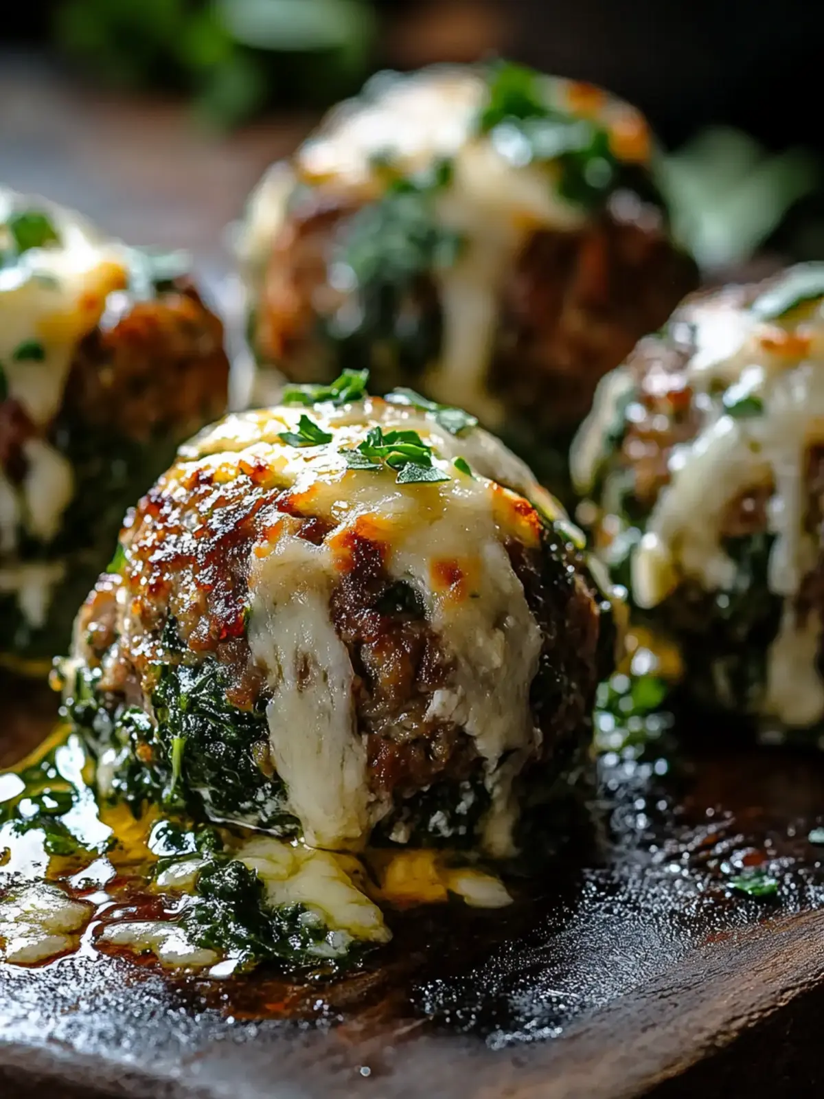 Spinach Garlic Meatballs Stuffed With Mozzarella Bliss 2 Spinach Garlic Meatballs Stuffed With Mozzarella