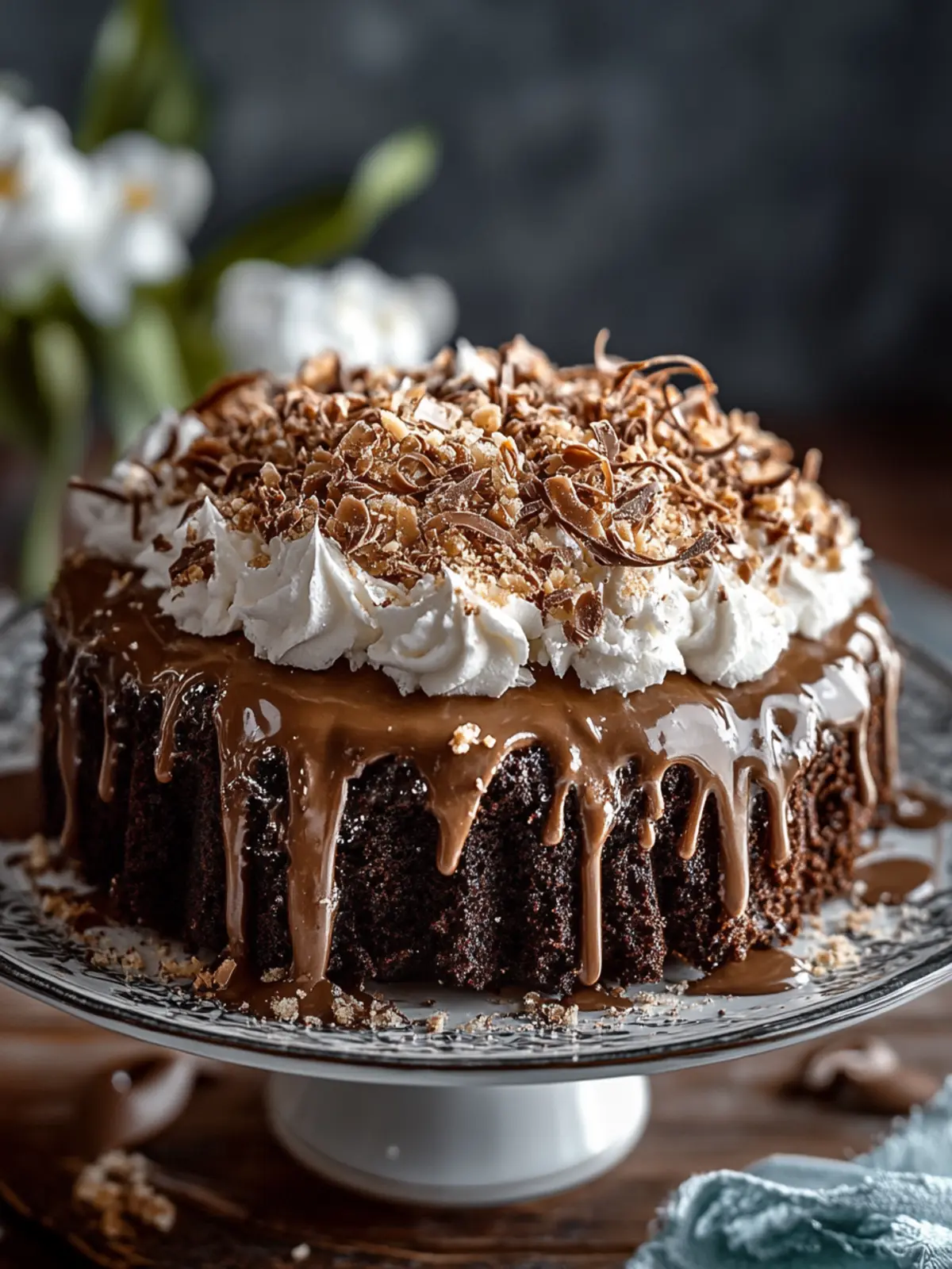 Irresistible German Chocolate Poke Cake with Coconut-Pecan Bliss 4 German Chocolate Poke Cake