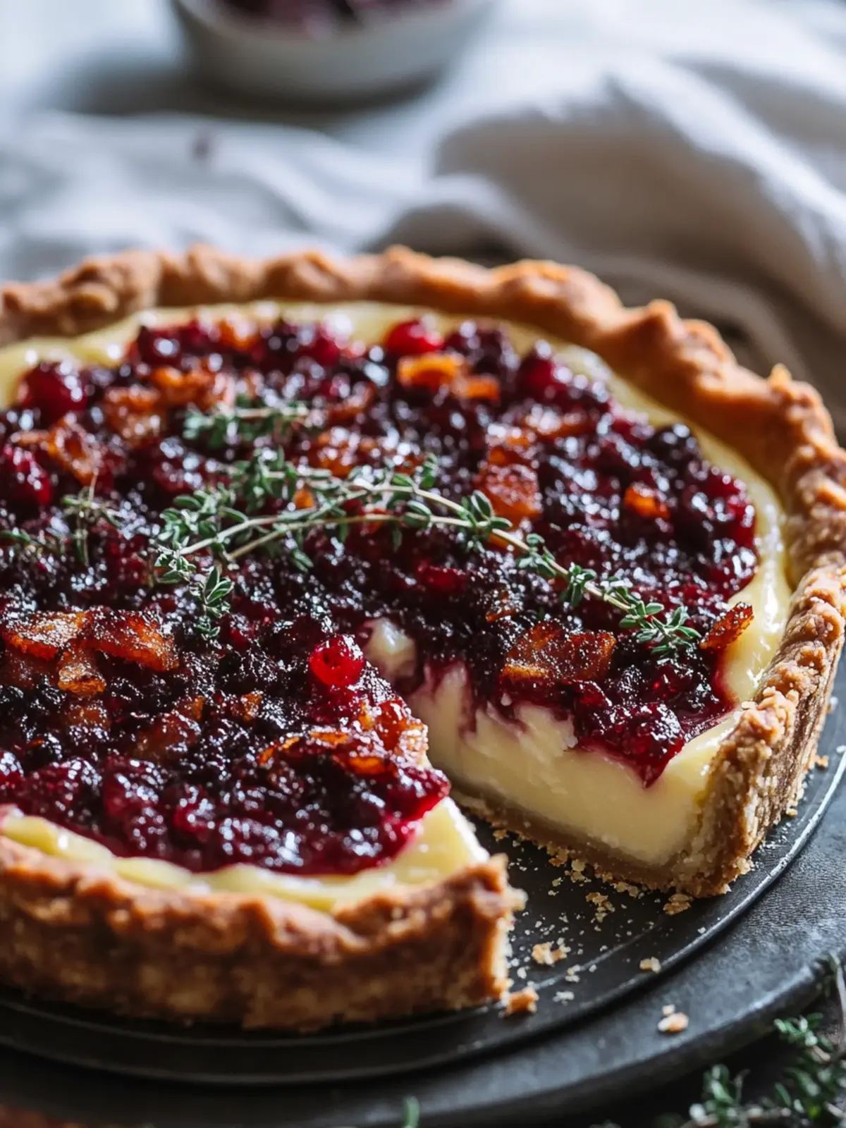 Savory Cranberry Brie Tart with Beef Pancetta & Thyme Bliss 4 Cranberry Brie Tart With Beef Pancetta & Thyme