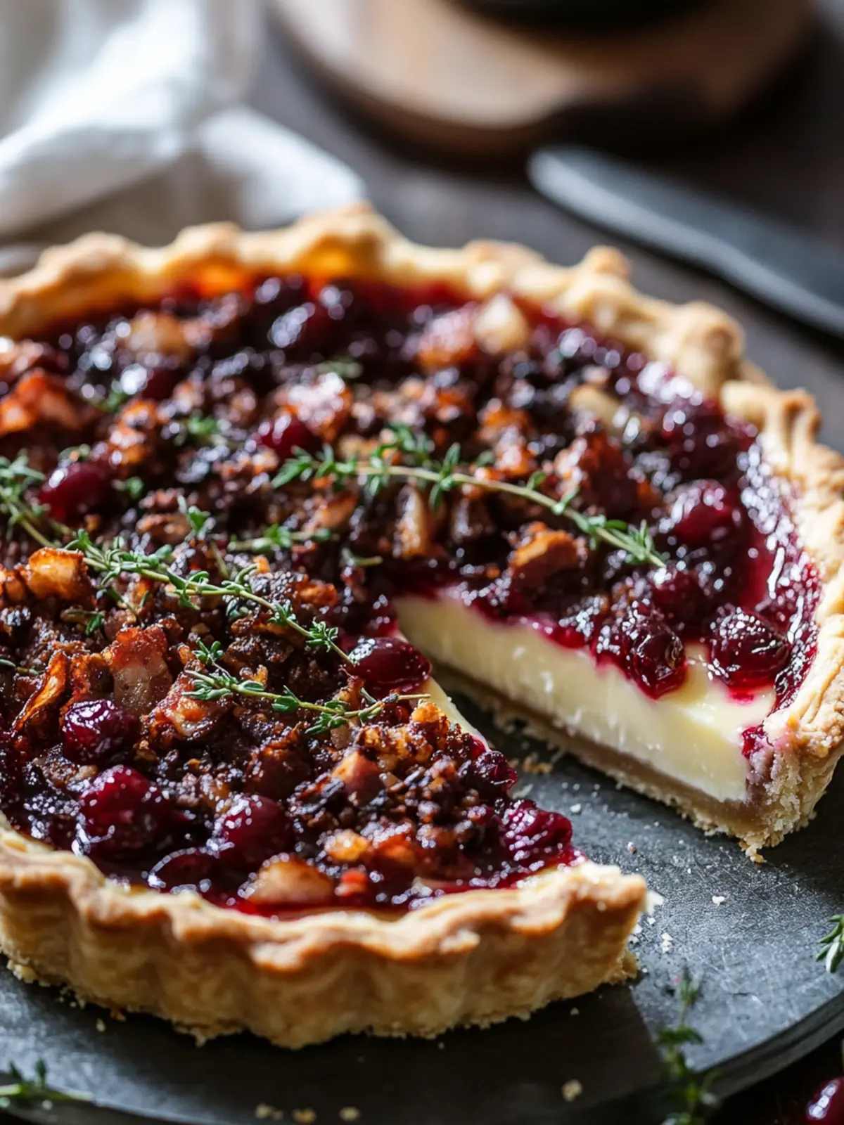 Savory Cranberry Brie Tart with Beef Pancetta & Thyme Bliss 2 Cranberry Brie Tart With Beef Pancetta & Thyme