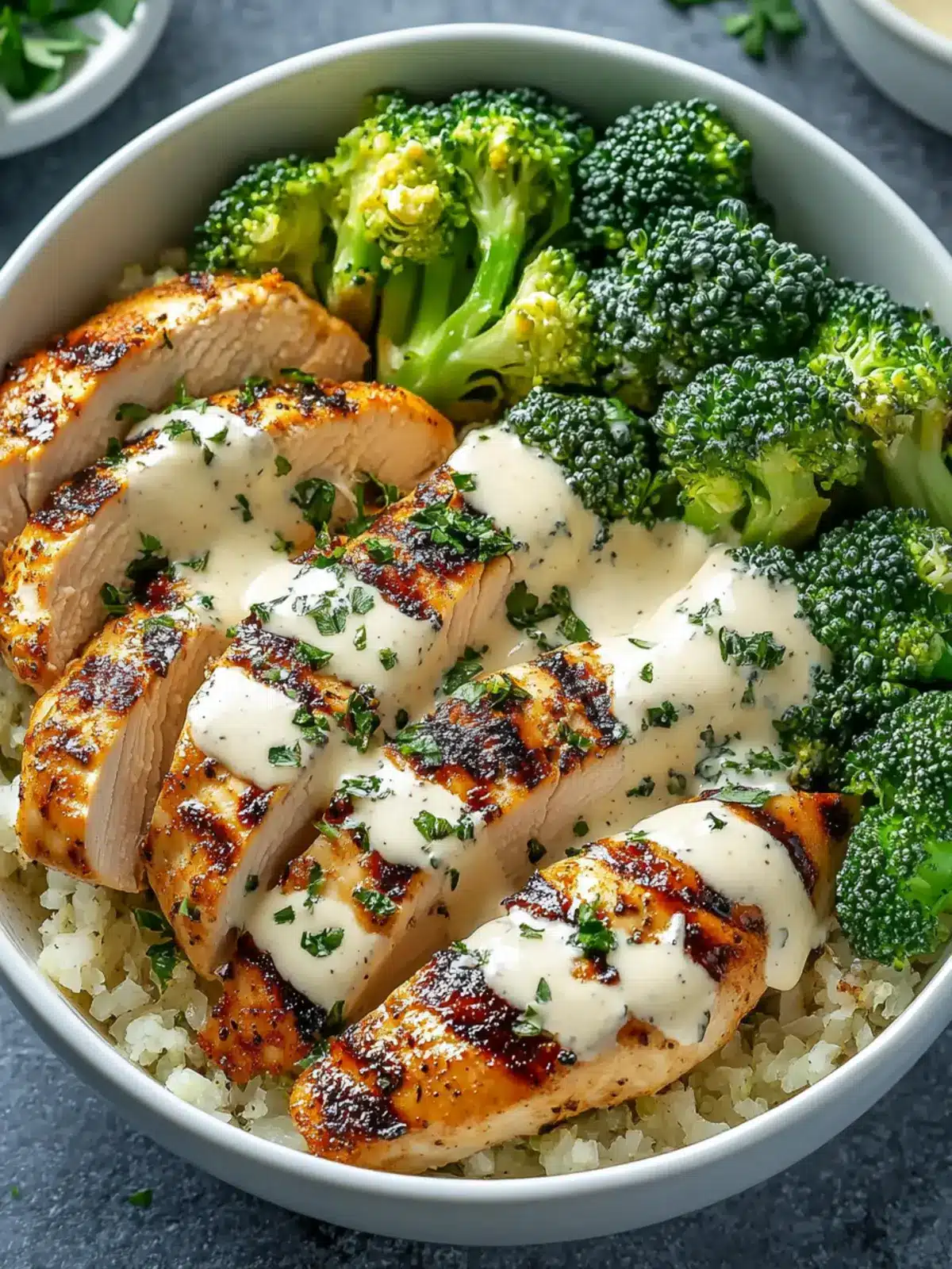 Grilled Chicken & Broccoli Bowls with Creamy Garlic Sauce in 30 Minutes 3 Grilled Chicken & Broccoli Bowls with Creamy Garlic Sauce