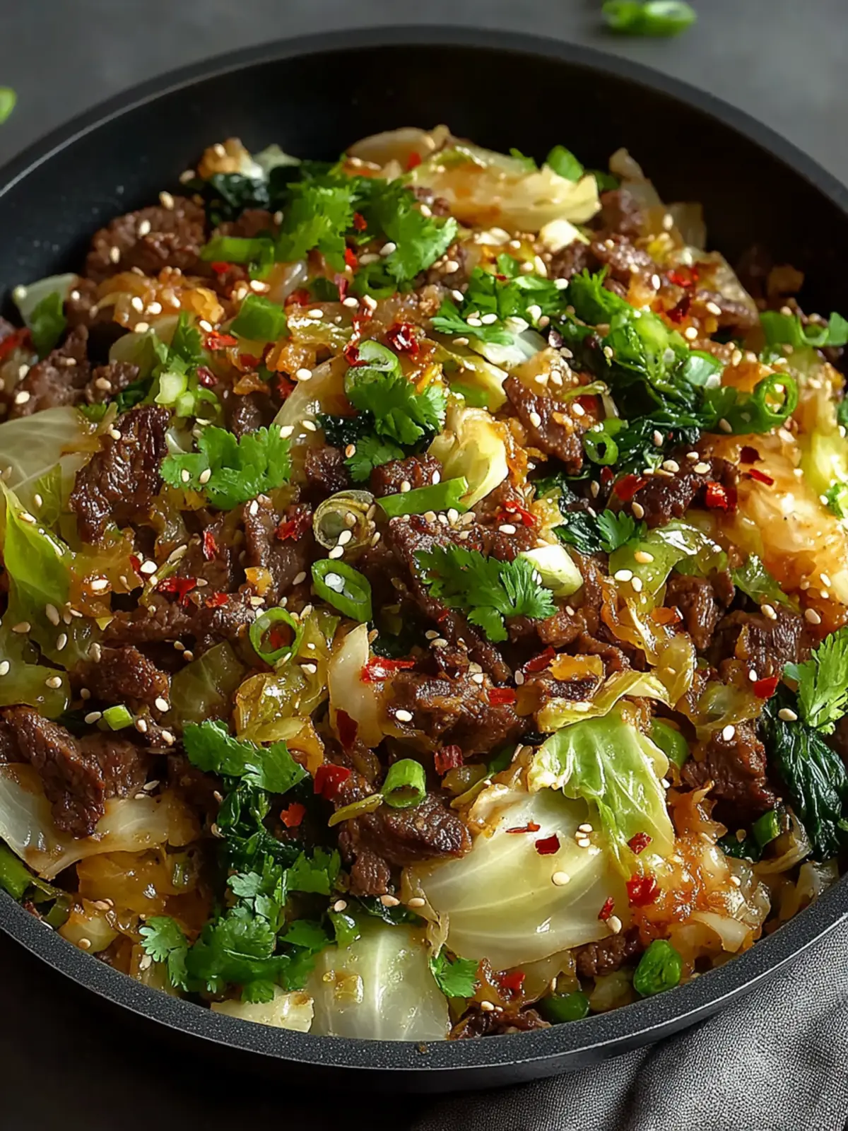 Savory Asian-Inspired Beef & Cabbage Skillet in 30 Minutes 3 Asian-Inspired Beef & Cabbage Skillet