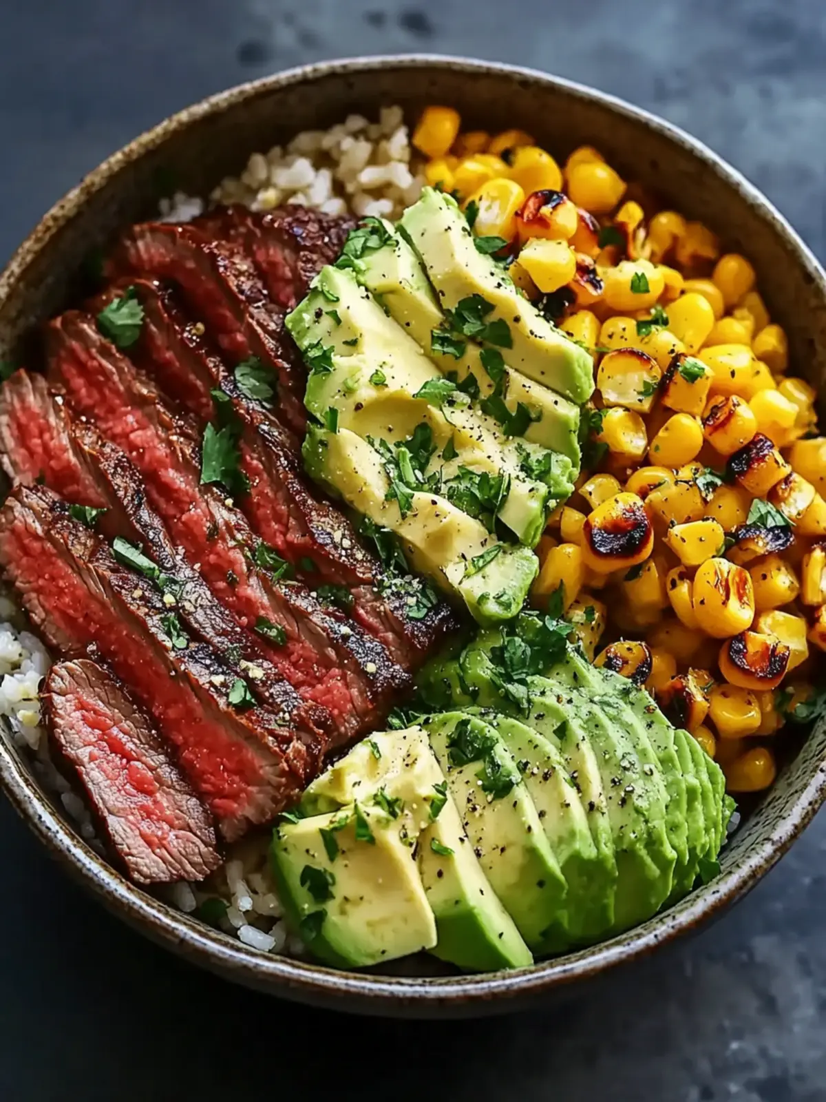 Savor the Bold Steak, Avocado & Roasted Corn Bowl Experience 5 Steak, Avocado & Roasted Corn Bowl